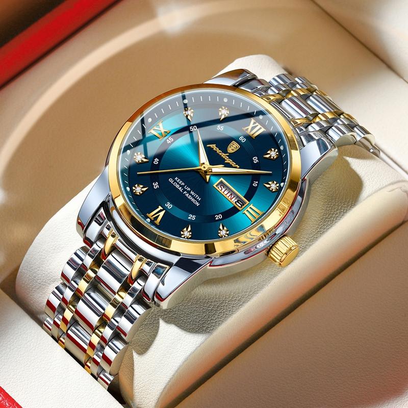 POEDAGAR Luxury Watch for Man Business Elegant Men Watch Date Week Waterproof Luminous Quartz Men's Watches Stainless Steel