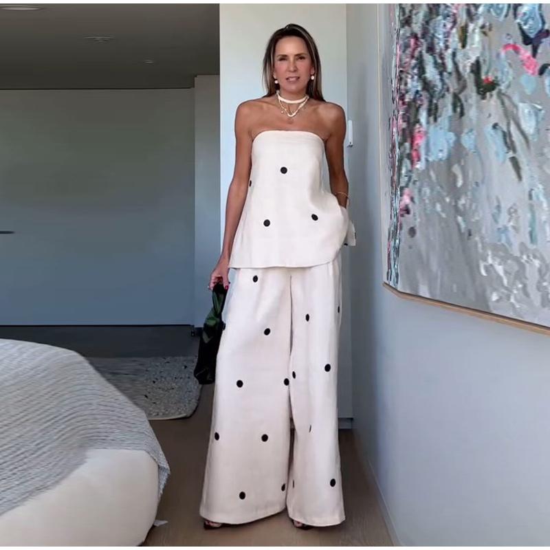 Women's Loose Wide Leg Pants Set Sexy Strapless Top Comfortable Loose Pants Commuting Fashion Spring and Summer 2025