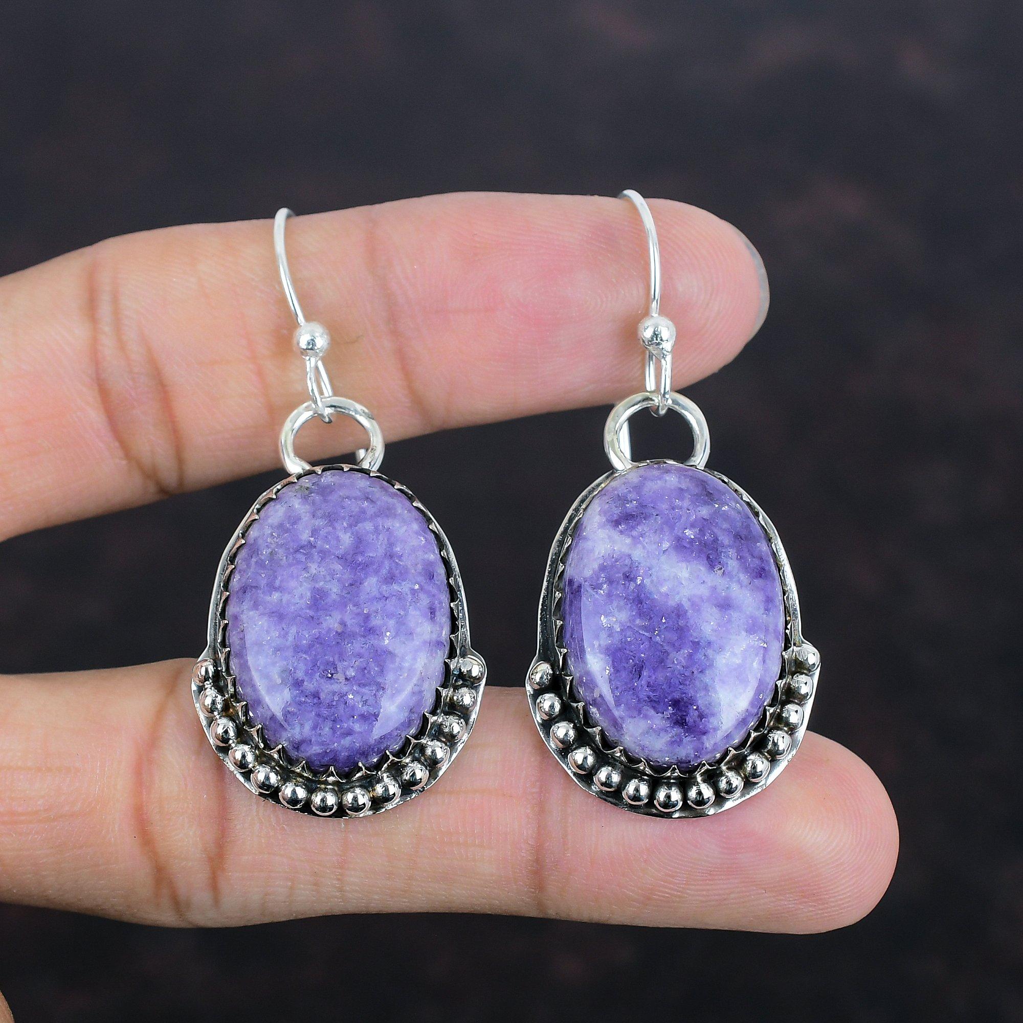 Lepidolite Earrings Natural Gemstone Earring 925 Sterling Silver Earring Handmade Jewelry Drop Earrings Gifts For Friend Birthstone Earring