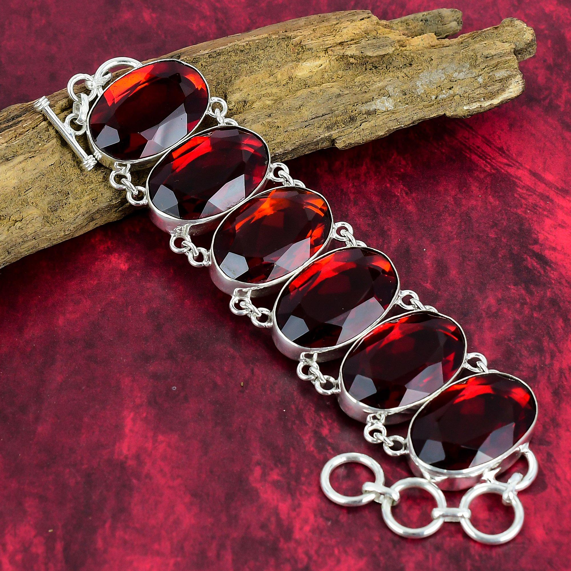 Red Garnet Bracelet Jewelry, Garnet Gemstone 925 Solid Sterling Silver Jewelry,Handmade Beauteous Chain Bracelet For Birthday Gift