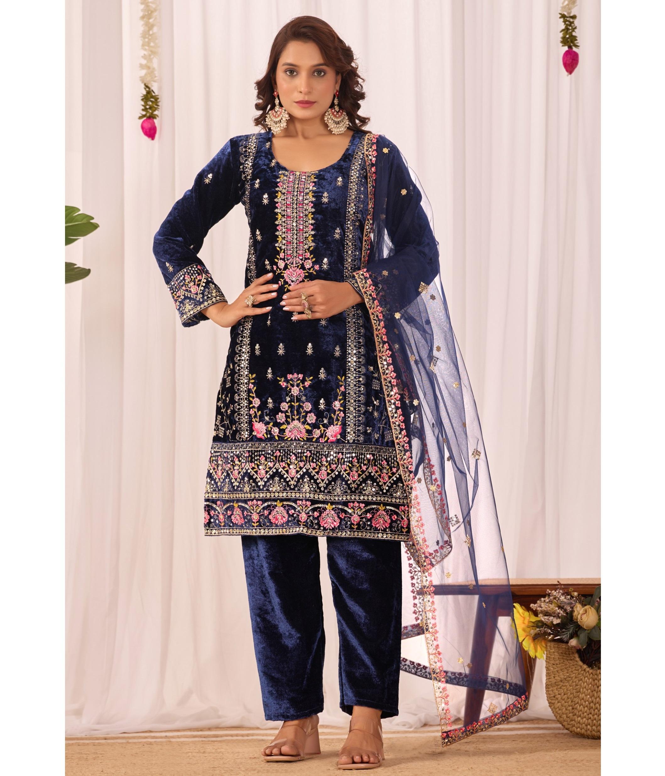 Women Bollywood Wear Velvet Sa;war Kameez Indian Designer Ethnic Party Top Tunic Salwar Suit