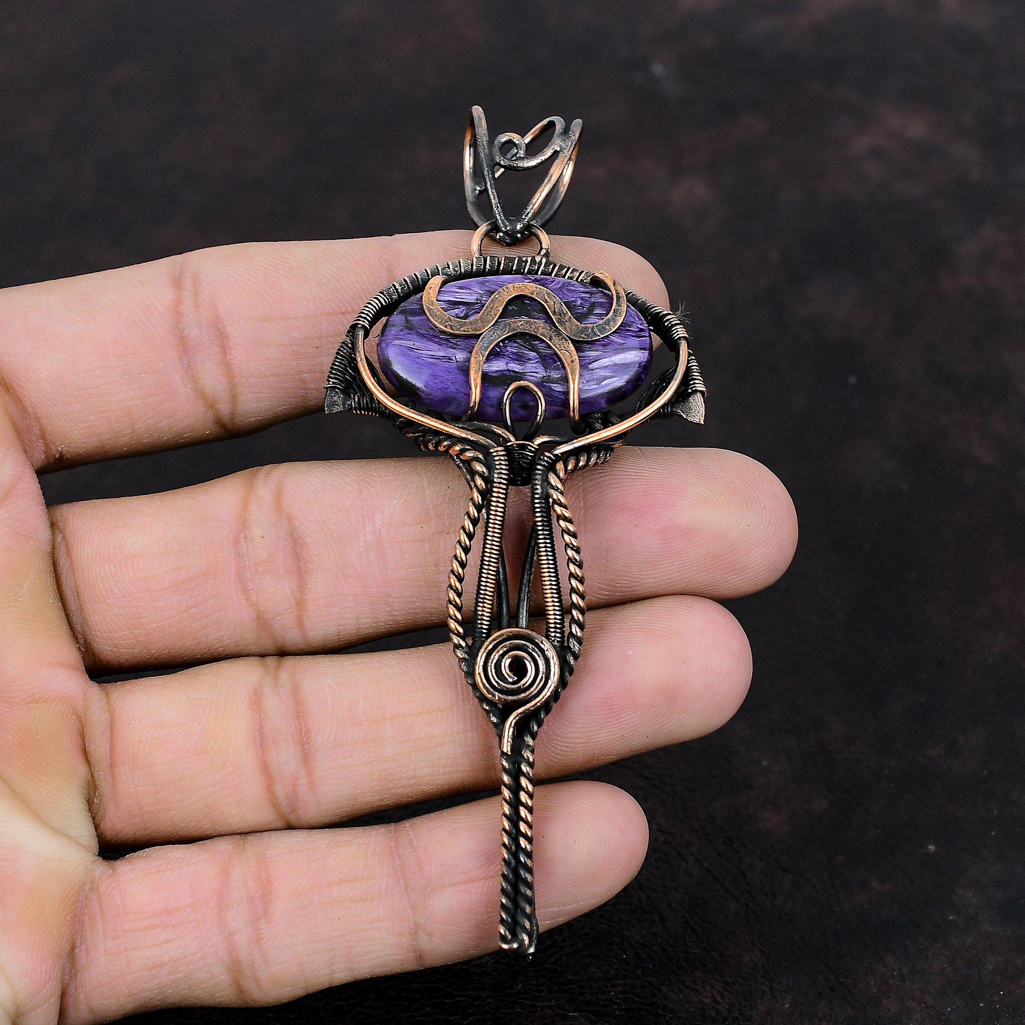 Charoite Pendant Copper Wire Wrapped Pendant Handmade Amazing Pendant Gemstone Jewelry For Gift Antique Copper Jewelry Wire Wrapping Pendant