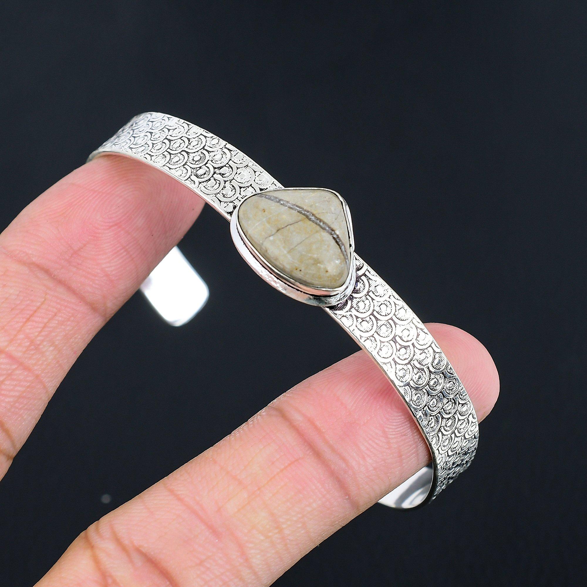 Memorial Day Sale Sterling Silver Septarian Stone Root Chakra Bangle Bracelet