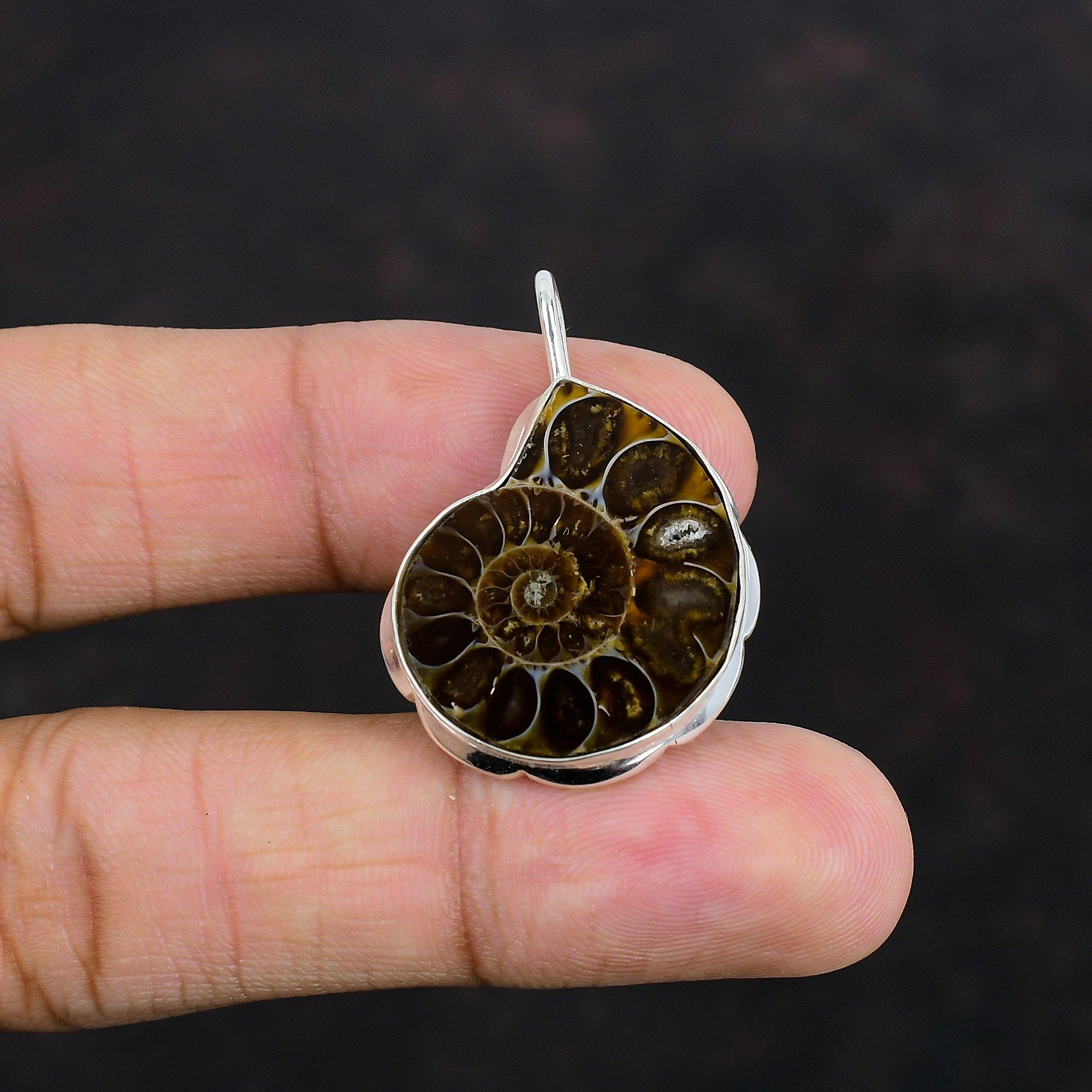 Ammonite Fossil Gemstone Pendant Unique Design Pendant 925 Sterling Silver Pendant Ammonite Fossil Jewelry Handmade Pendant Gifts For Mother