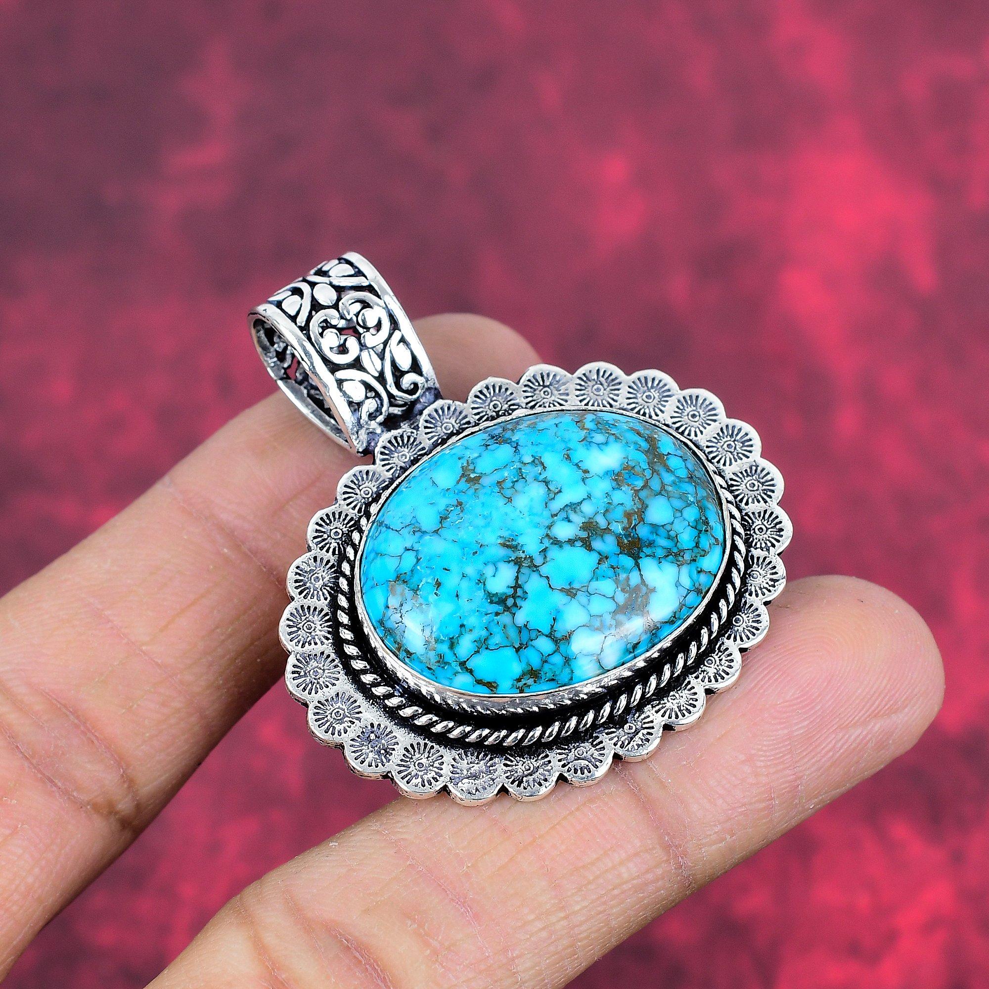 Tibetan Turquoise Pendant, 925 Solid Sterling Silver Gemstone Jewelry, Handmade Pendant, For Thanksgiving