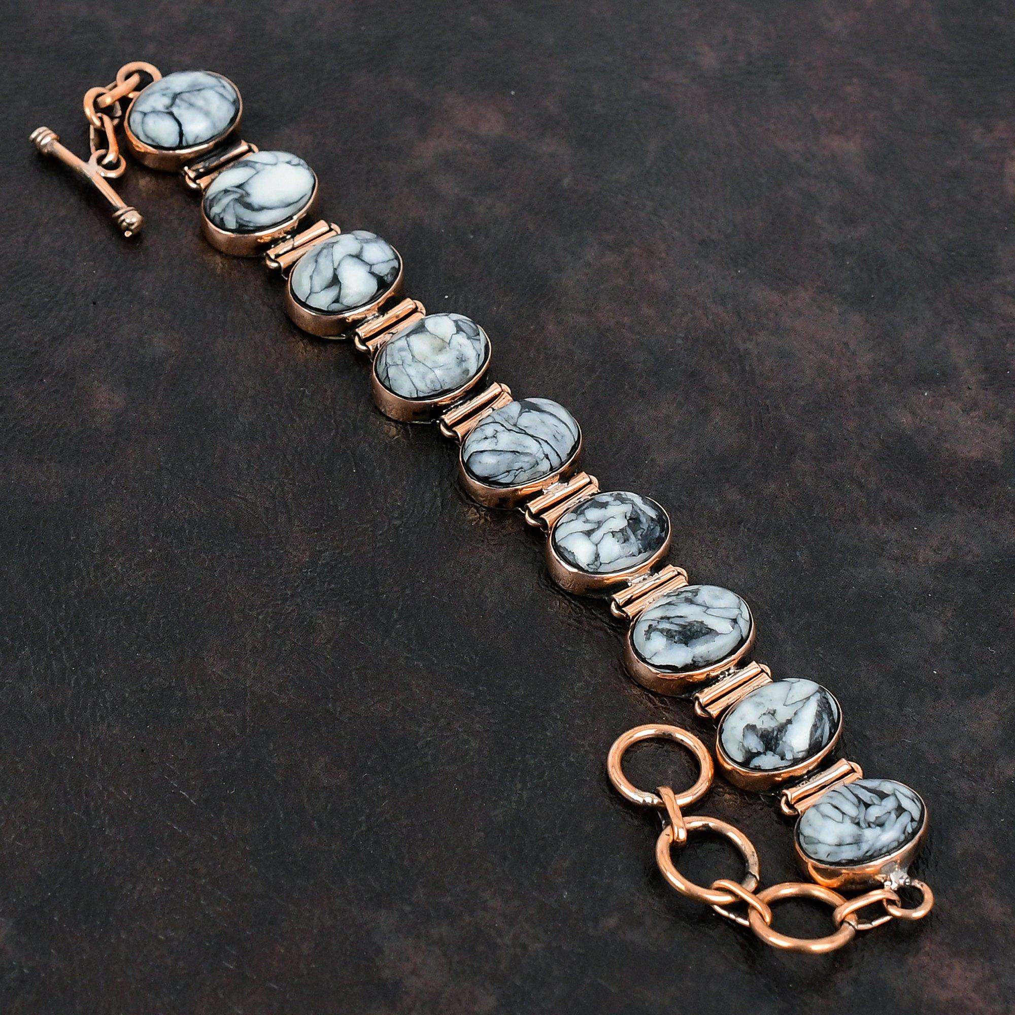 Pinolith Jasper Bracelet Copper Bracelet Adjustable Chain Bracelet Gemstone Bracelet Handmade Copper Jewelry Designer Bracelet Gifts For Her