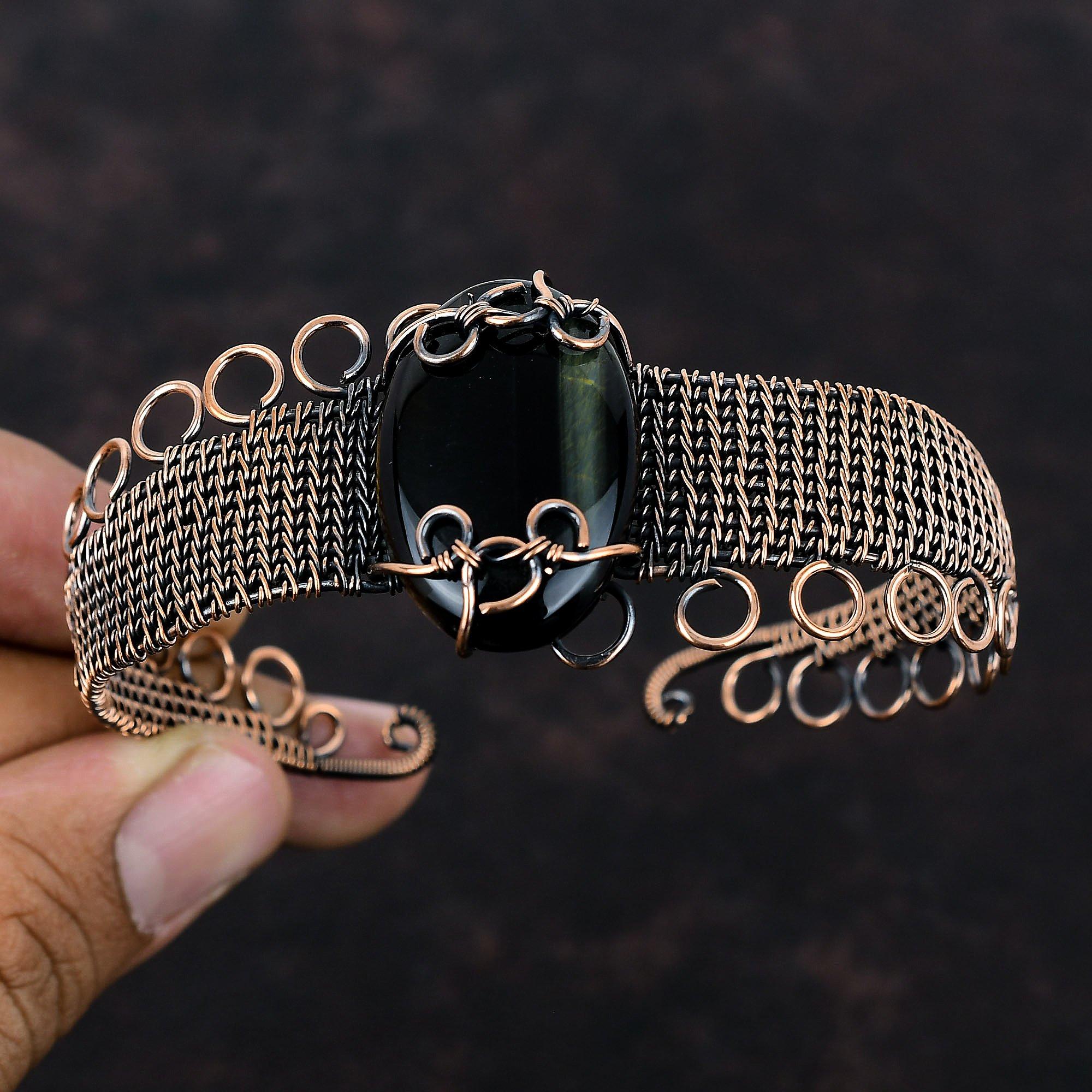 Nellite Bangle Copper Wire Wrapped Gemstone Cuff Bracelet Adjustable Bangle Handmade Cuff Bracelet Nellite Copper Wire Jewelry Gift For Wife