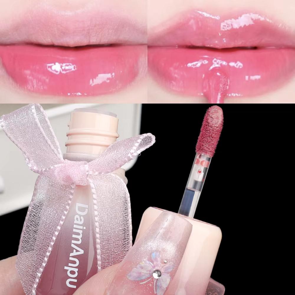 Roztomilý Bow Lesk na rty Lasting Mirror Water Lip Glaze Glitter Hydratační rtěnka Crystal Jelly Lip Tint Korejská make-up kosmetika