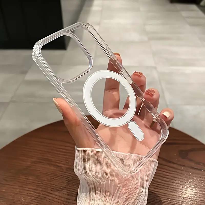 Transparent Anti Fall Magnetic Charge Phone Bumper Case For iPhone 17 16 15 14 13 12 Pro Max Clear TPU Soft Silicone Shockproof Protection Back Cover