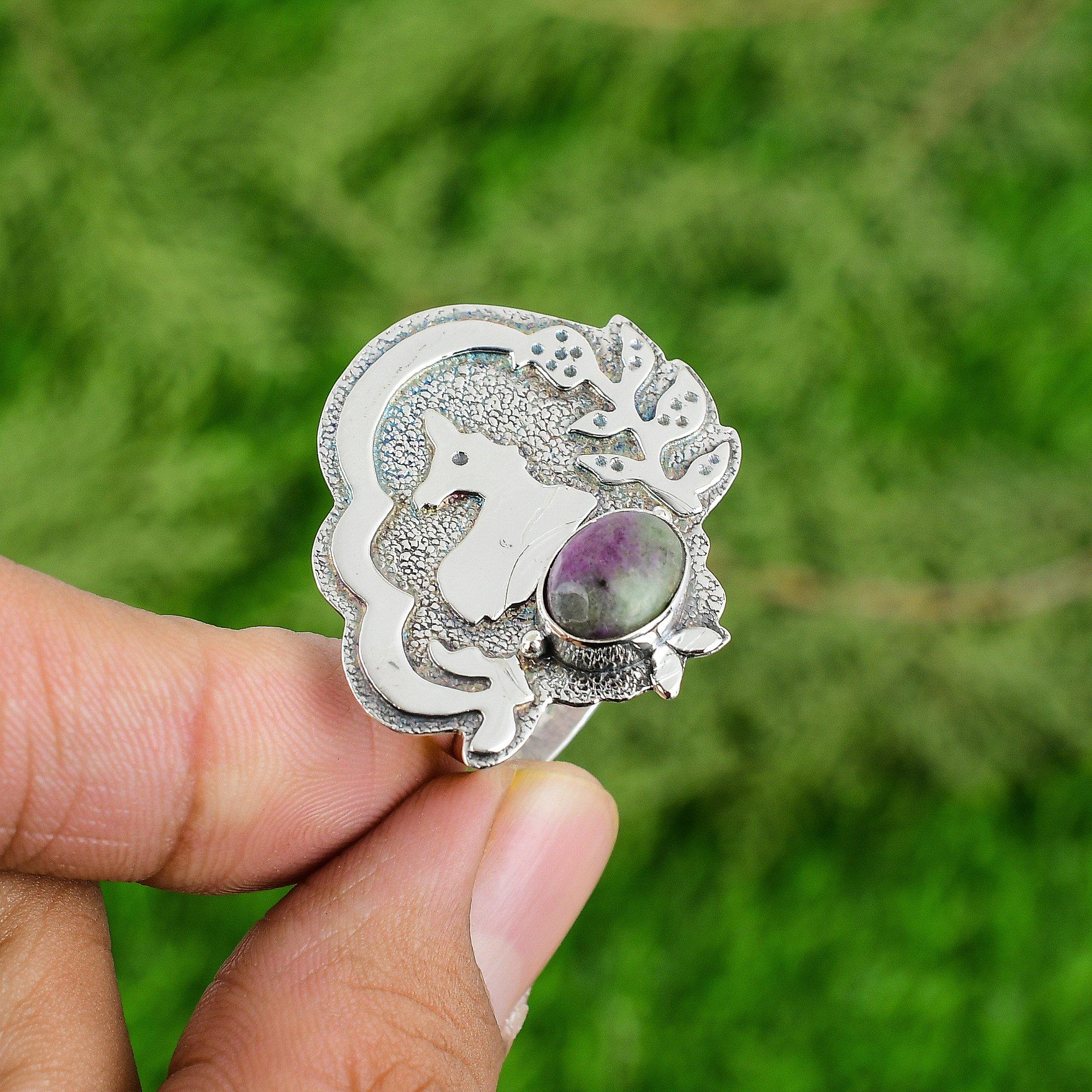 Ruby Zoisite Gemstone 925 Sterling Silver Stackable Statement Bezel Ring Jewelry