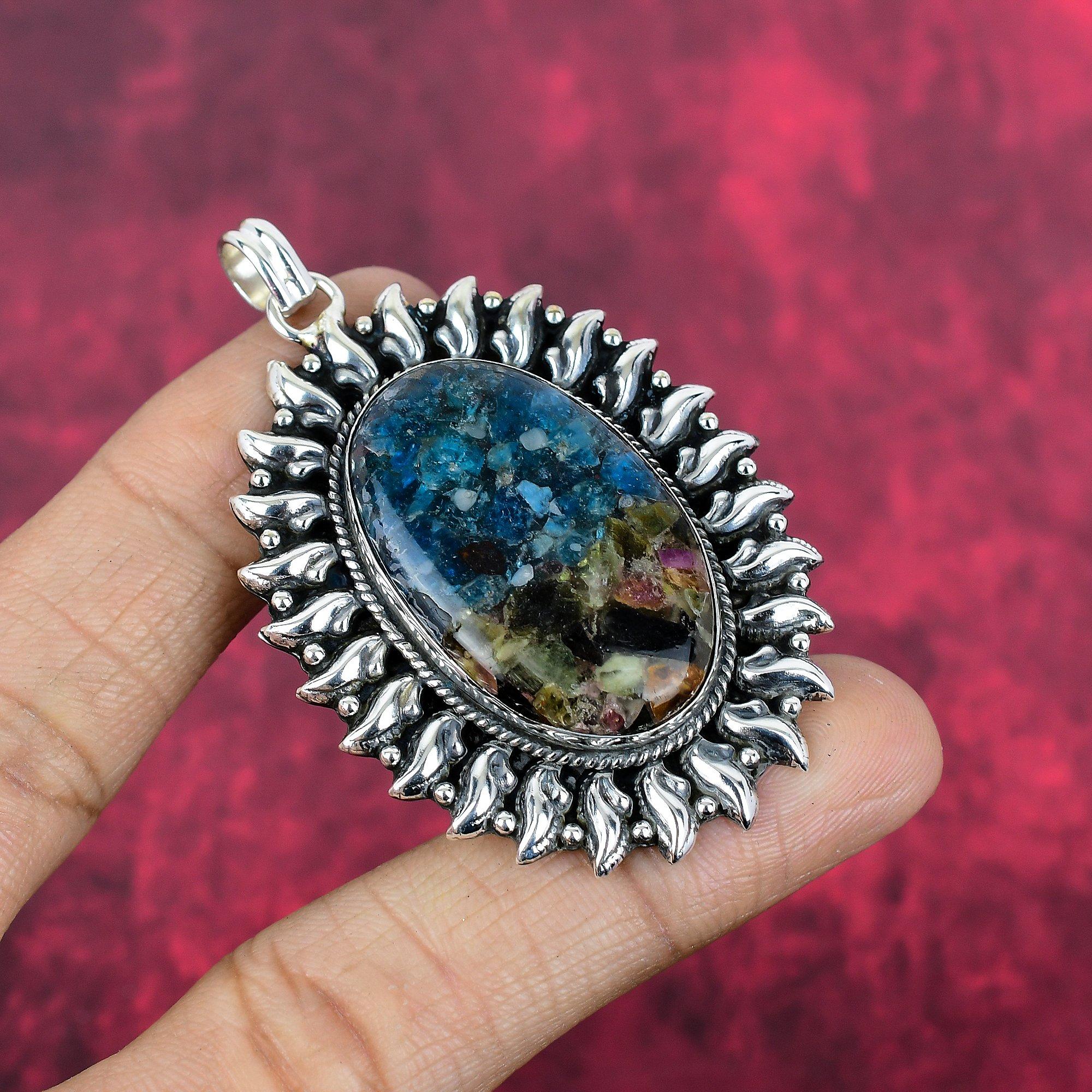 Pendentif tourmaline pastèque, bijou en argent sterling 925 massif, fait main, pour Thanksgiving