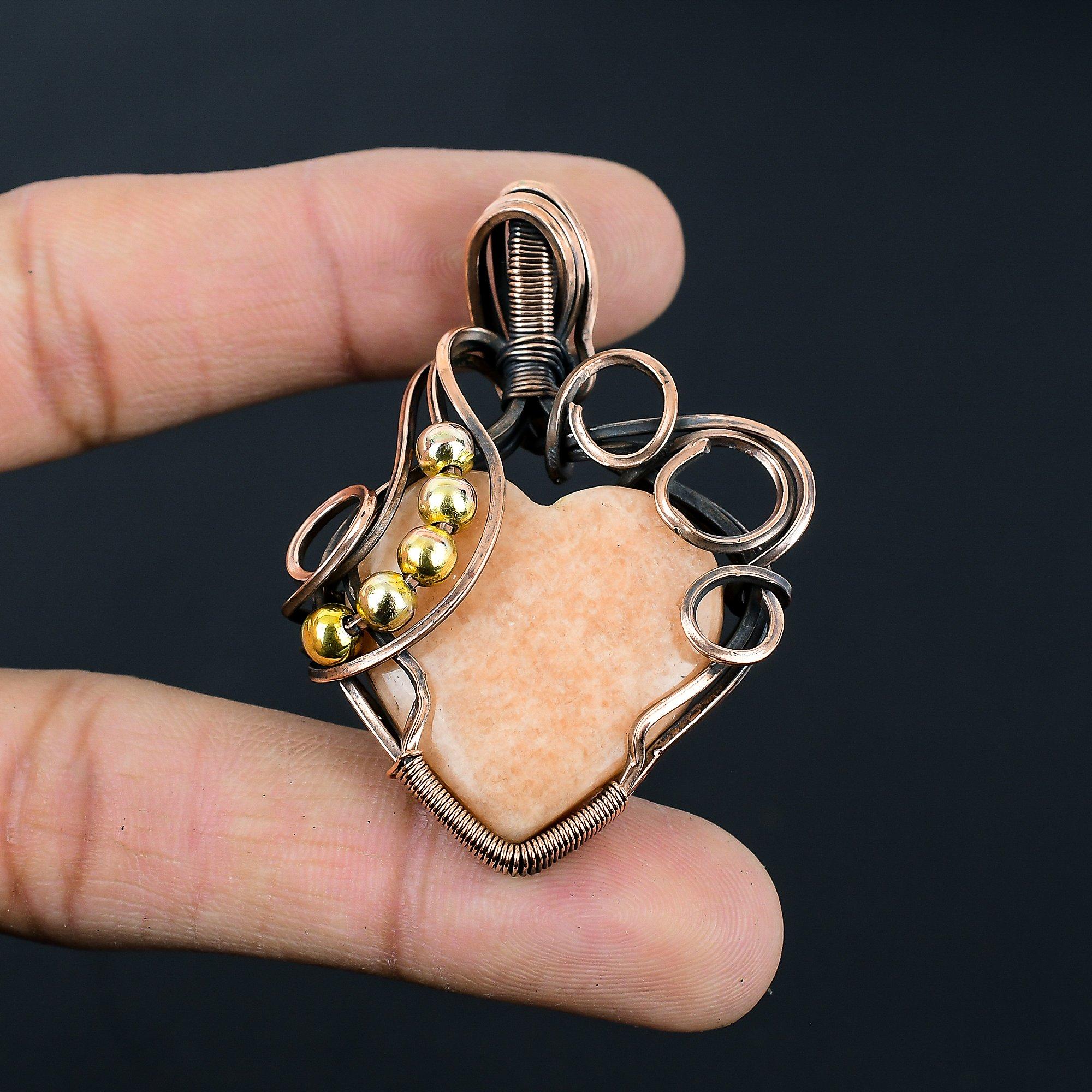 Orange Amazonite Gemstone Handmade Pure Copper Wire Wrap Jewelry Pendant For Women