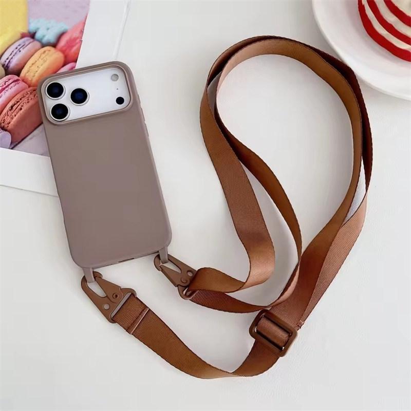 Crossbody Necklace Strap Lanyard Matte Silicone Case For iPhone 17 16 15 14 Pro Max 11 12 13 XR X XS 8 Plus SE Shockproof Cover