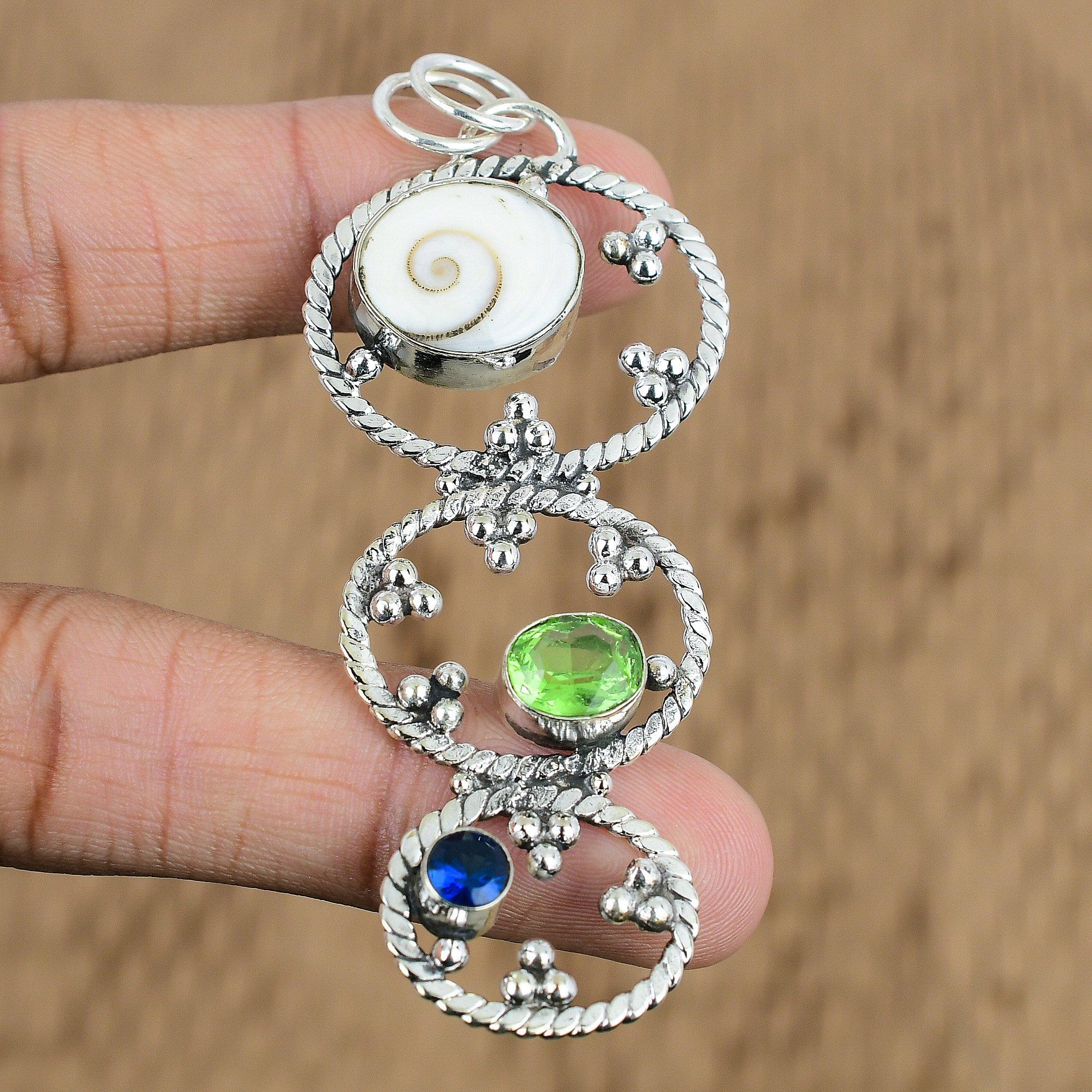 Mothers Day Sale 925 Silver Natural Shiva Eye Shell Peridot Wife Pendant Jewelry
