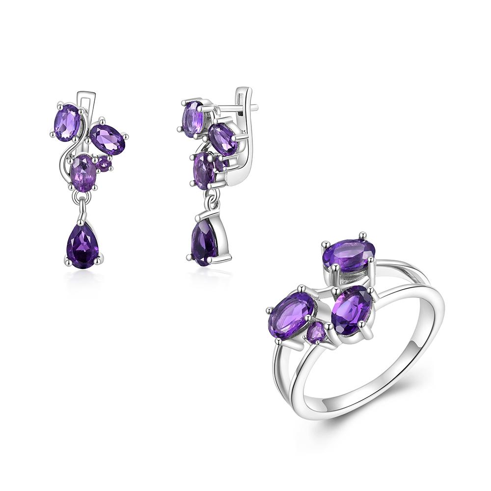 Modny, lekki, luksusowy srebrny zestaw kolczyków zwisających dla kobiet Naturalny ametyst Luty Birthstone Moda Biżuteria Festiwal Prezent