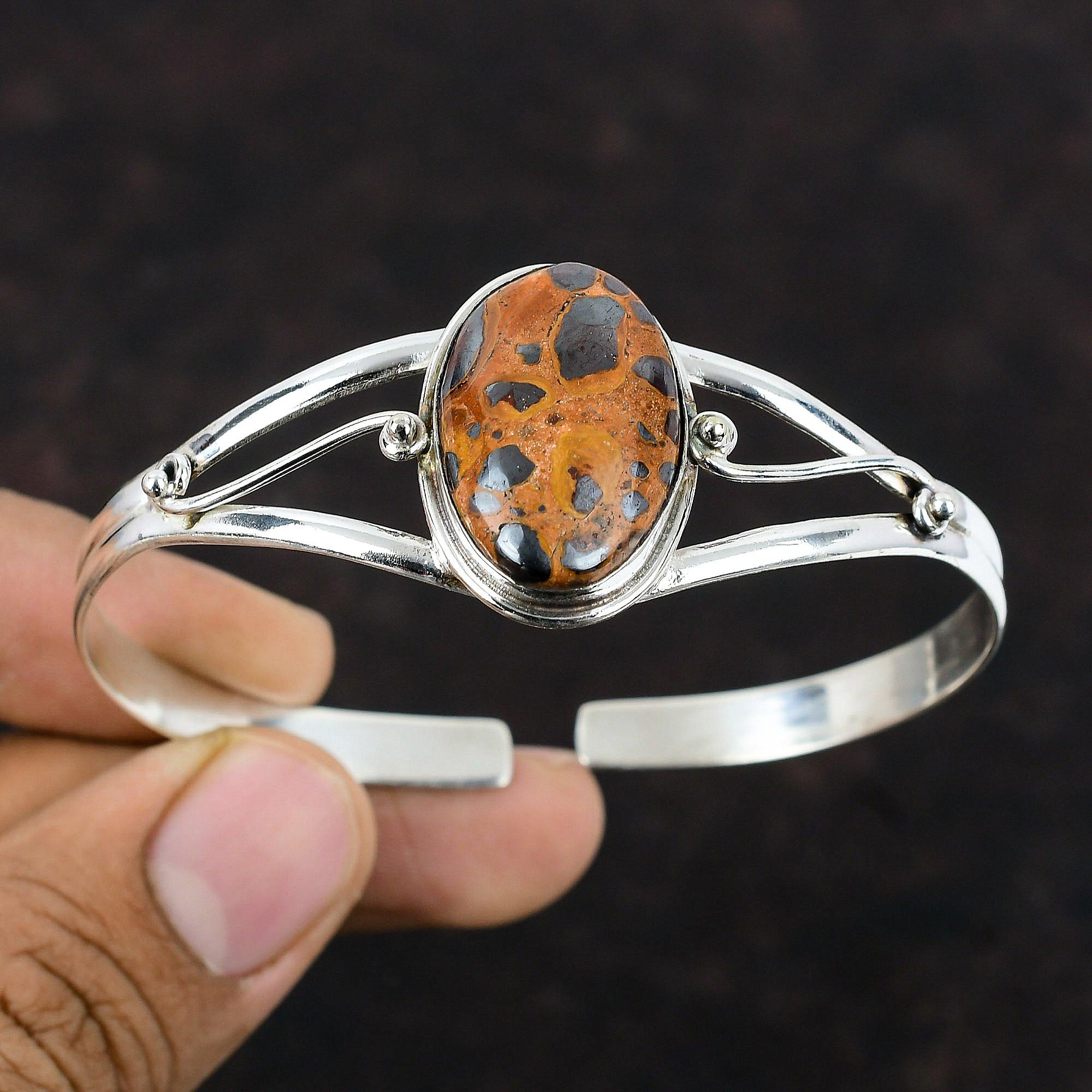 Bauxit Manschettenarmband Handgefertigter Schmuck 925 Sterling Silber Armreif Hochwertiger Edelstein Armreif Verstellbarer Armreif Geschenk für Mama Silberschmuck