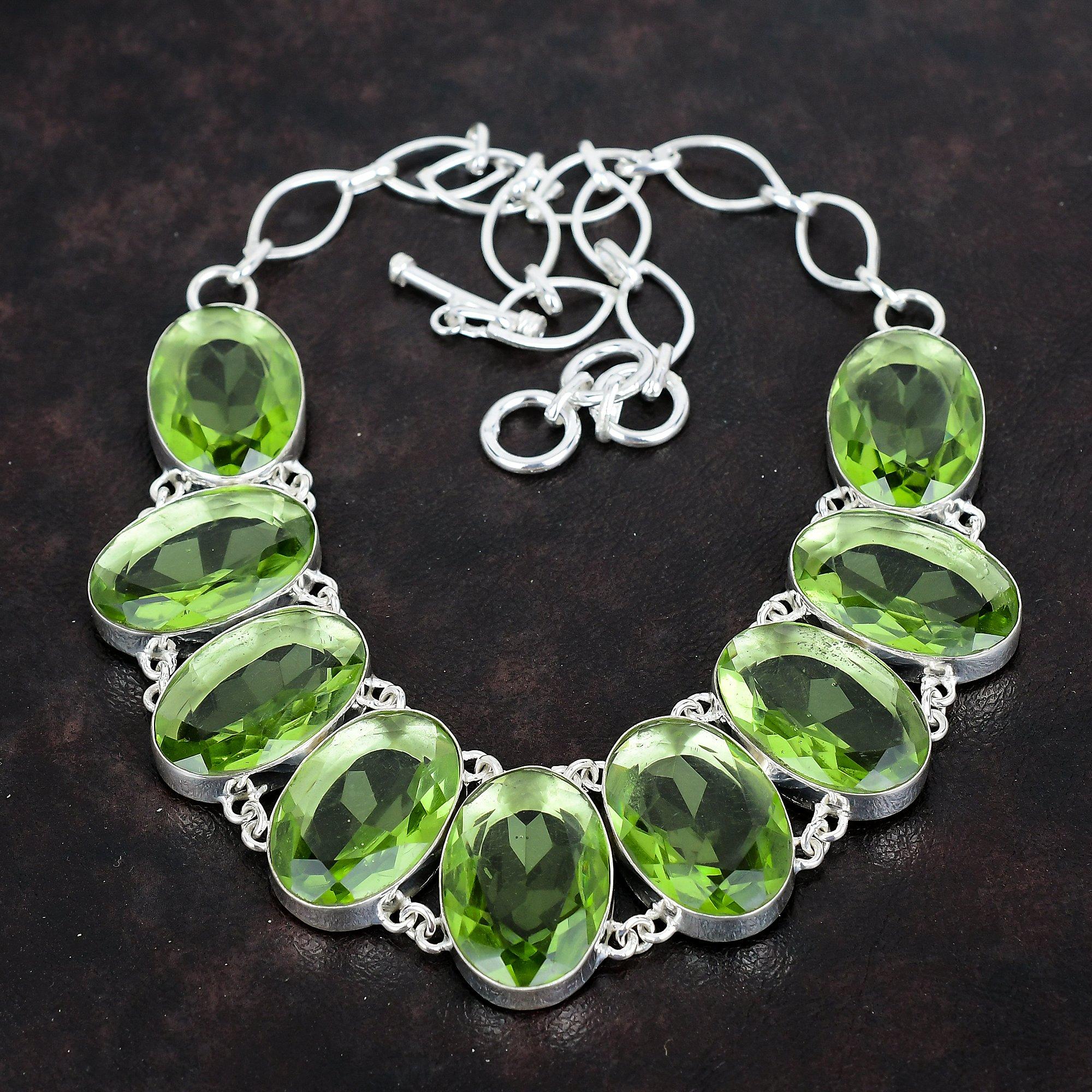 Faceted Green Amethyst Necklace Gemstone Necklace Handmade Jewelry 925 Sterling Silver Necklace Adjustable Chain Necklace Gifts for Women