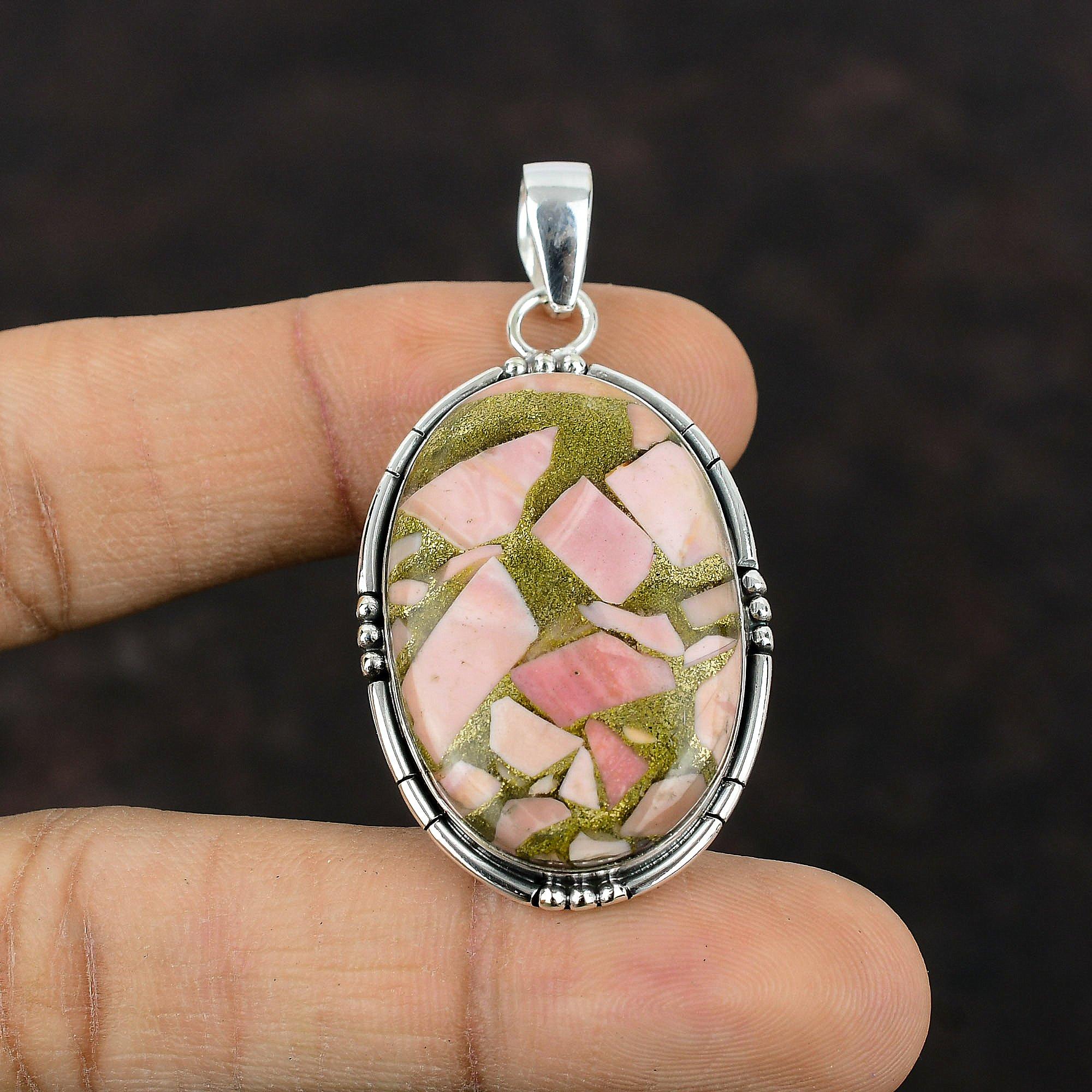 Copper Pink Opal Pendant High Quality Gemstone Jewelry 925 Sterling Silver Pendant Handmade Unique Jewelry Statement Pendant Gift For Women