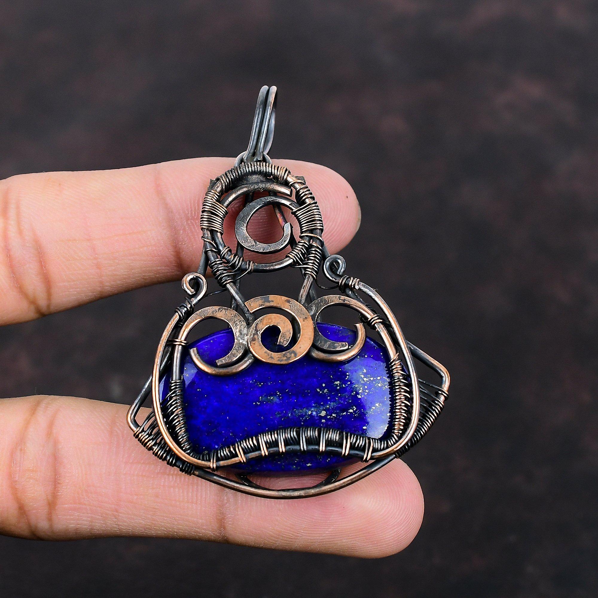 Lapis Lazuli Pendant Copper Wire Wrapped Pendant Lapis Lazuli Jewelry Handmade Pendant Designer Pendant Gift For Her Gemstone Copper Jewelry