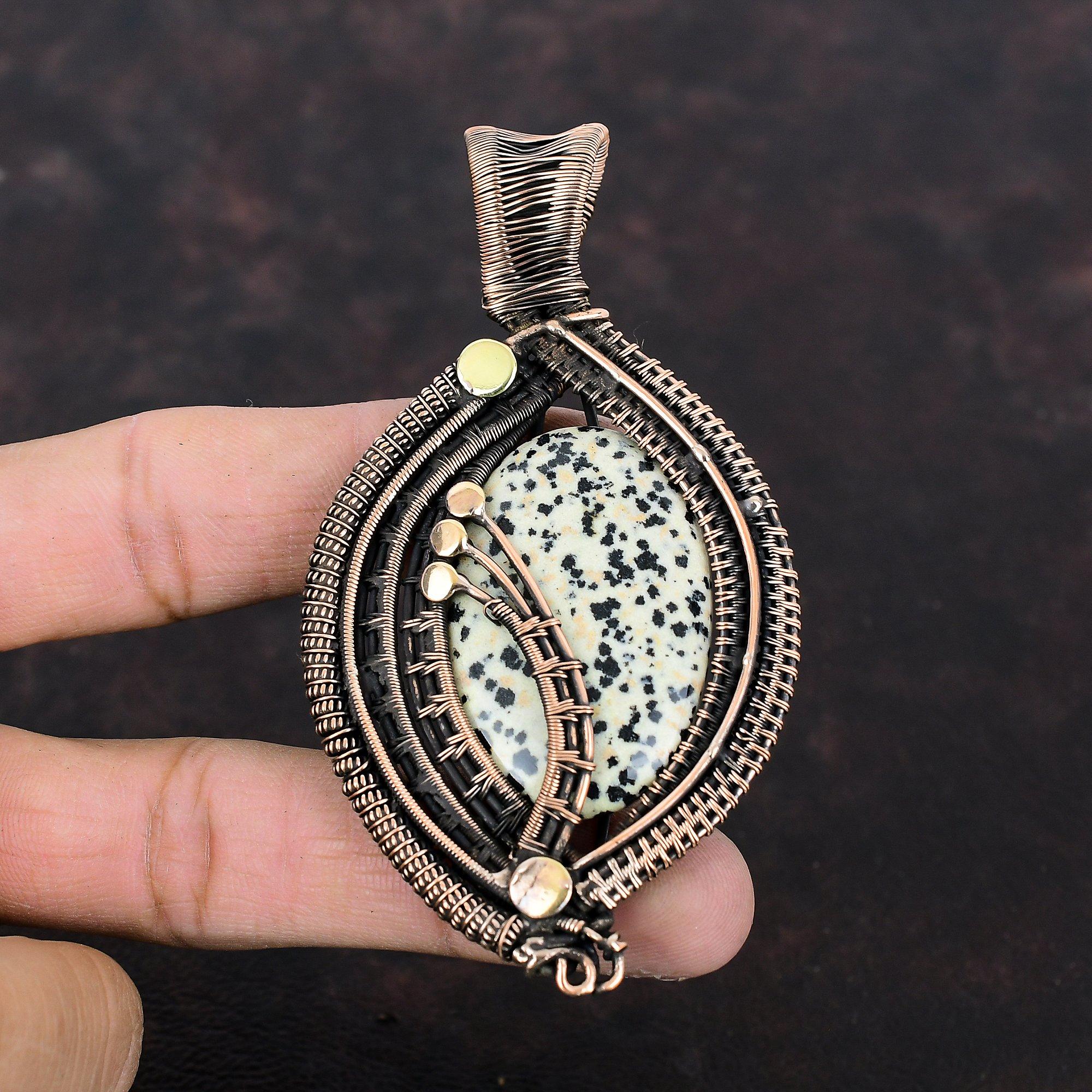 Dalmatian Jasper Pendant Copper Wire Wrapped Pendant Handmade Gemstone Pendant Copper Jewelry Amazing Pendant Gift For Her Wire Wrap Jewelry
