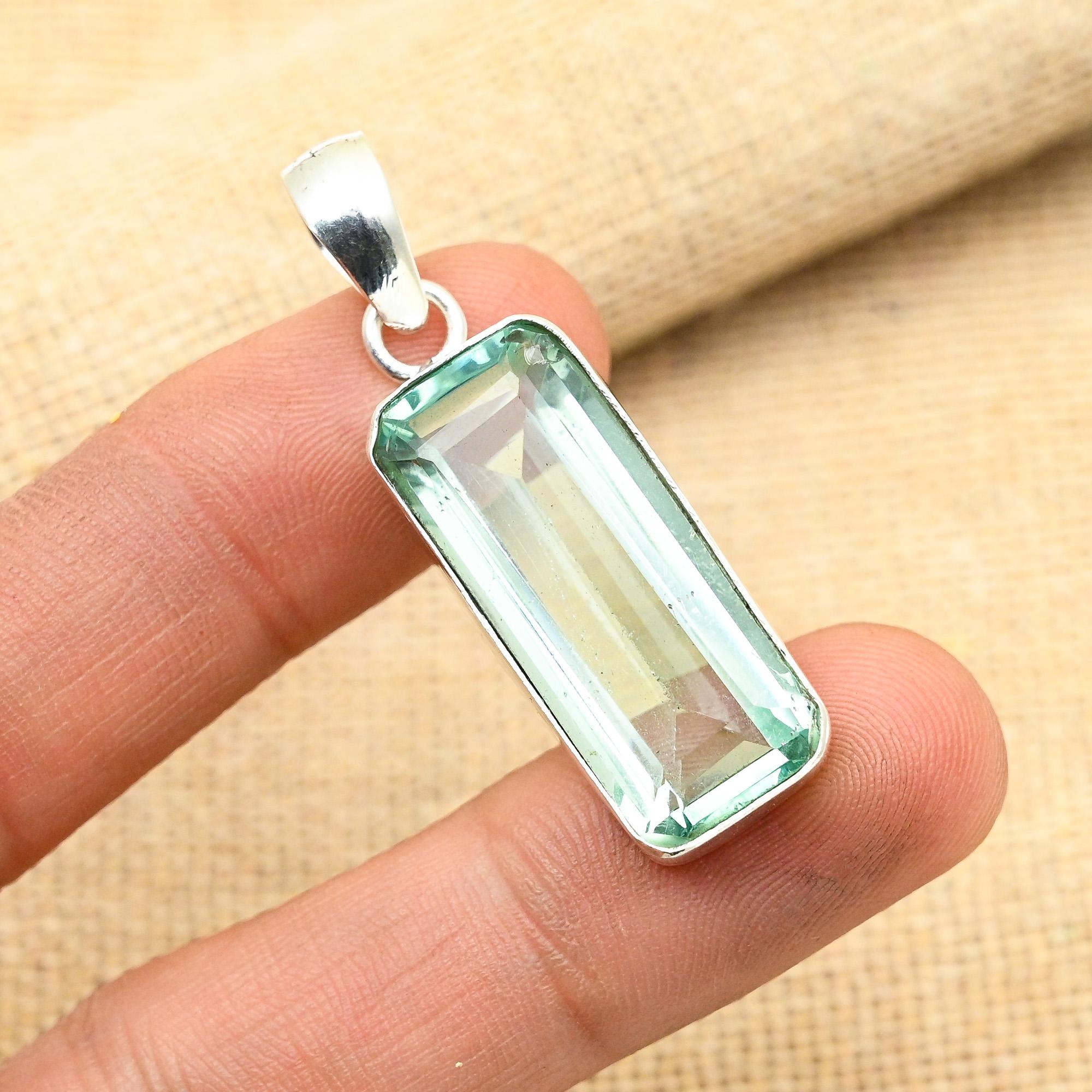 Aqua Apatite Gemstone Handmade 925 Solid Sterling Silver Jewelry Pendant For Wedding Gift