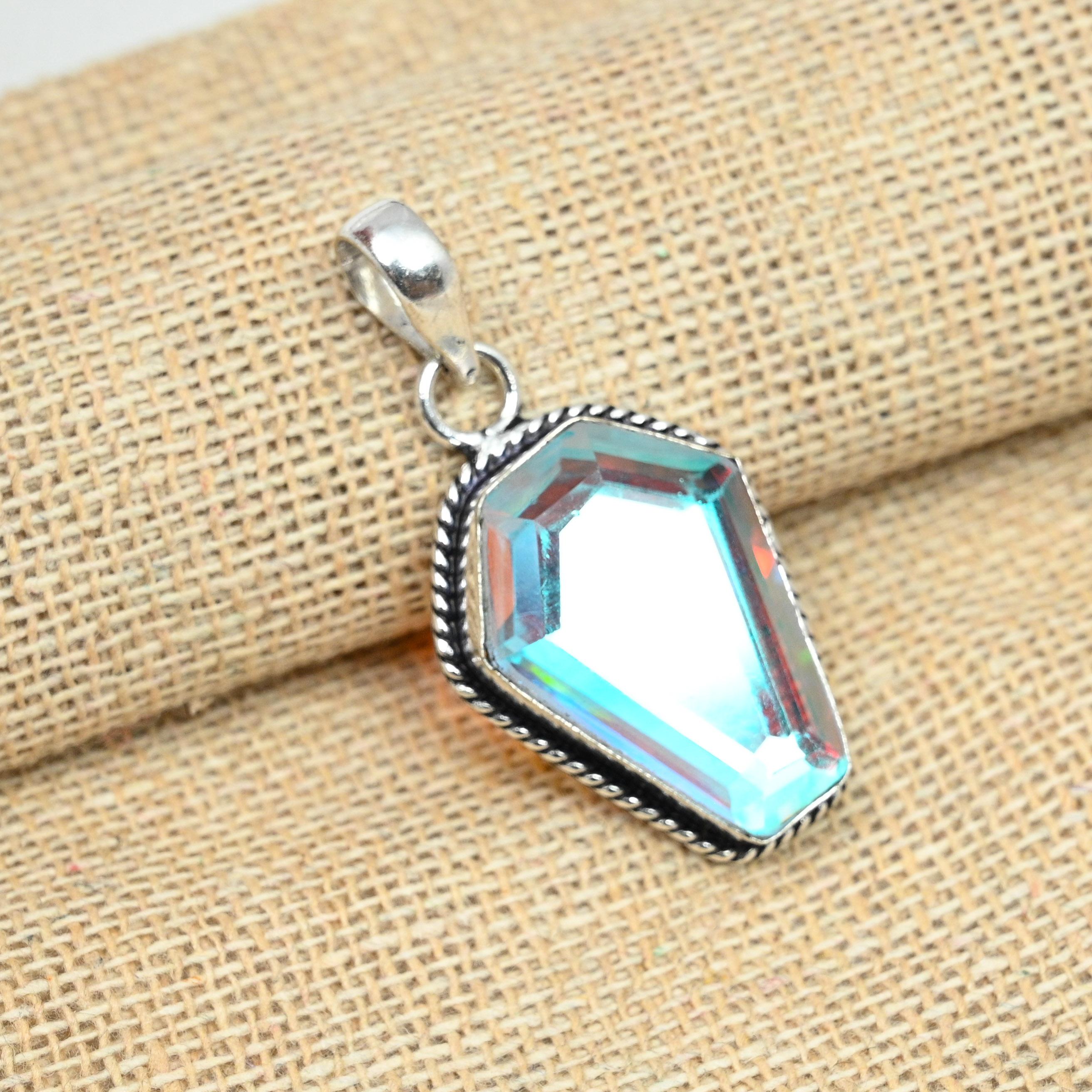 925 Sterling Silver Rainbow Mystic Topaz Gemstone Handmade Pendant Jewelry For Wedding Gift