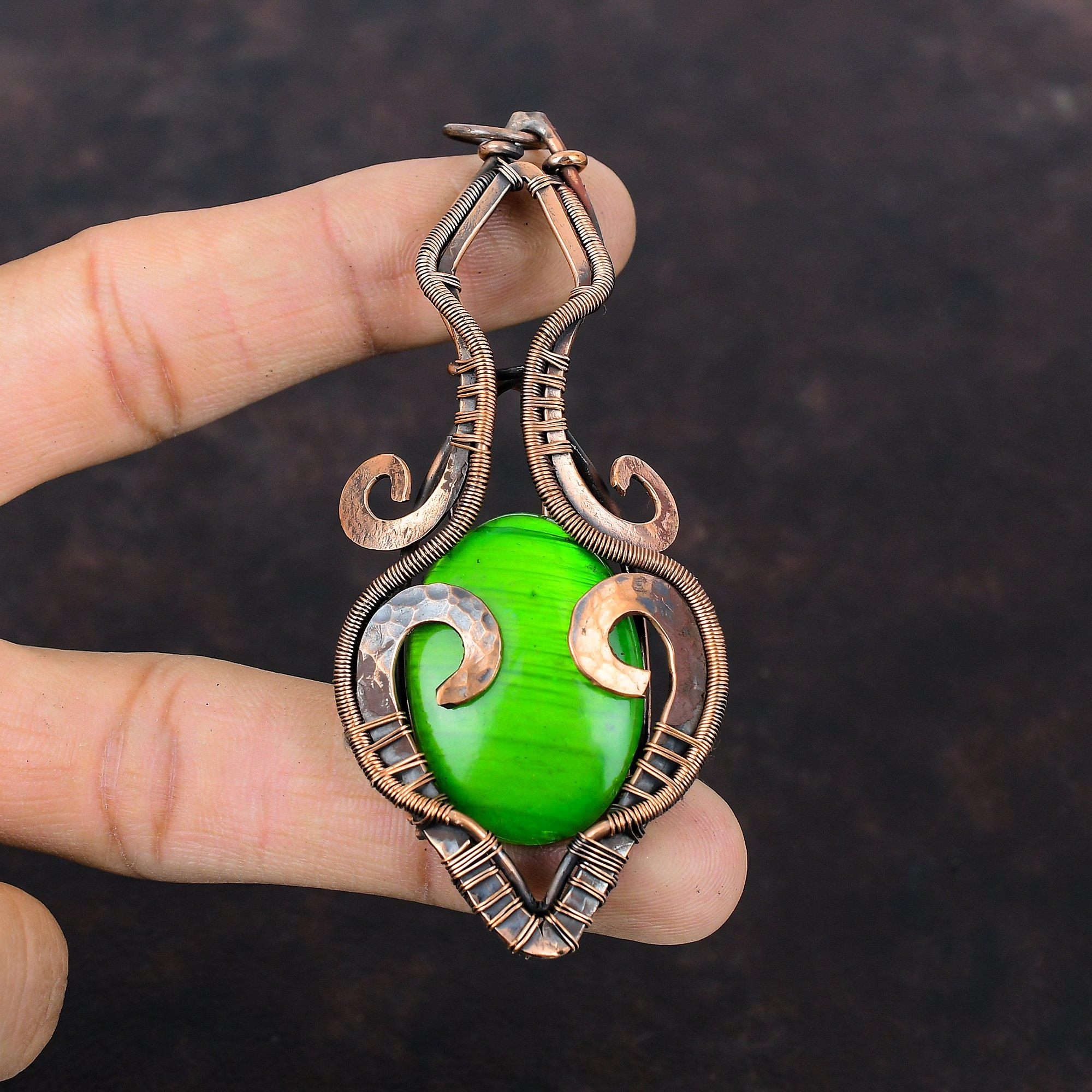 Green Fire Labradorite Pendant Copper Wire Wrapped Pendant Handmade Copper Jewelry Unique Gemstone Pendant Wire Wrapped Jewelry Gift For Him