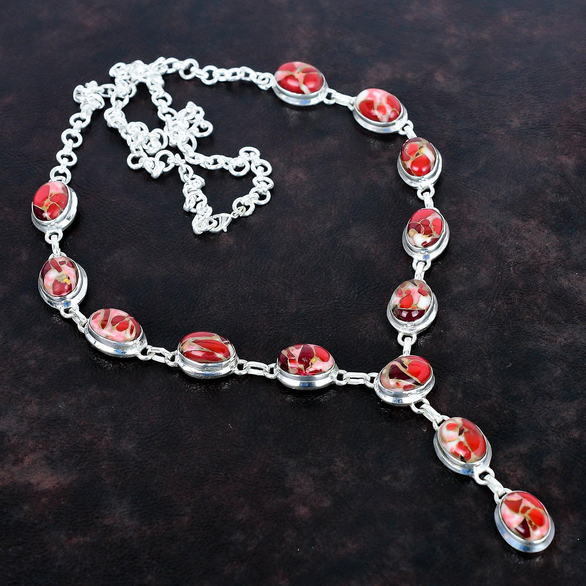 Kingman red mohave copper turquoise necklace 925 sterling silver necklace gemstone adjustable chain necklace handmade jewelry gifts for wife