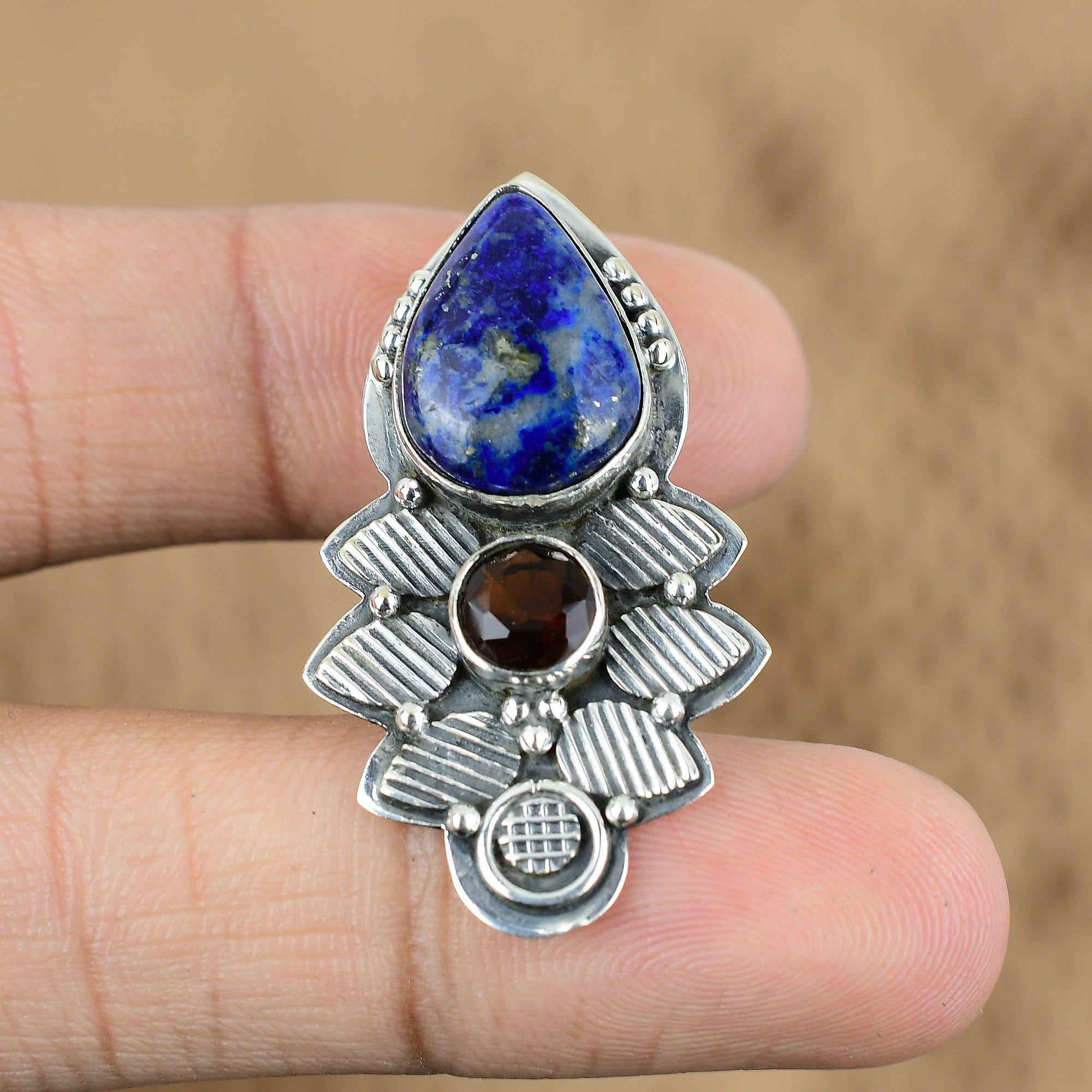 Natural Lapis Lazuli Gemstone Pendant Blue 925 Sterling Silver Indian Jewelry