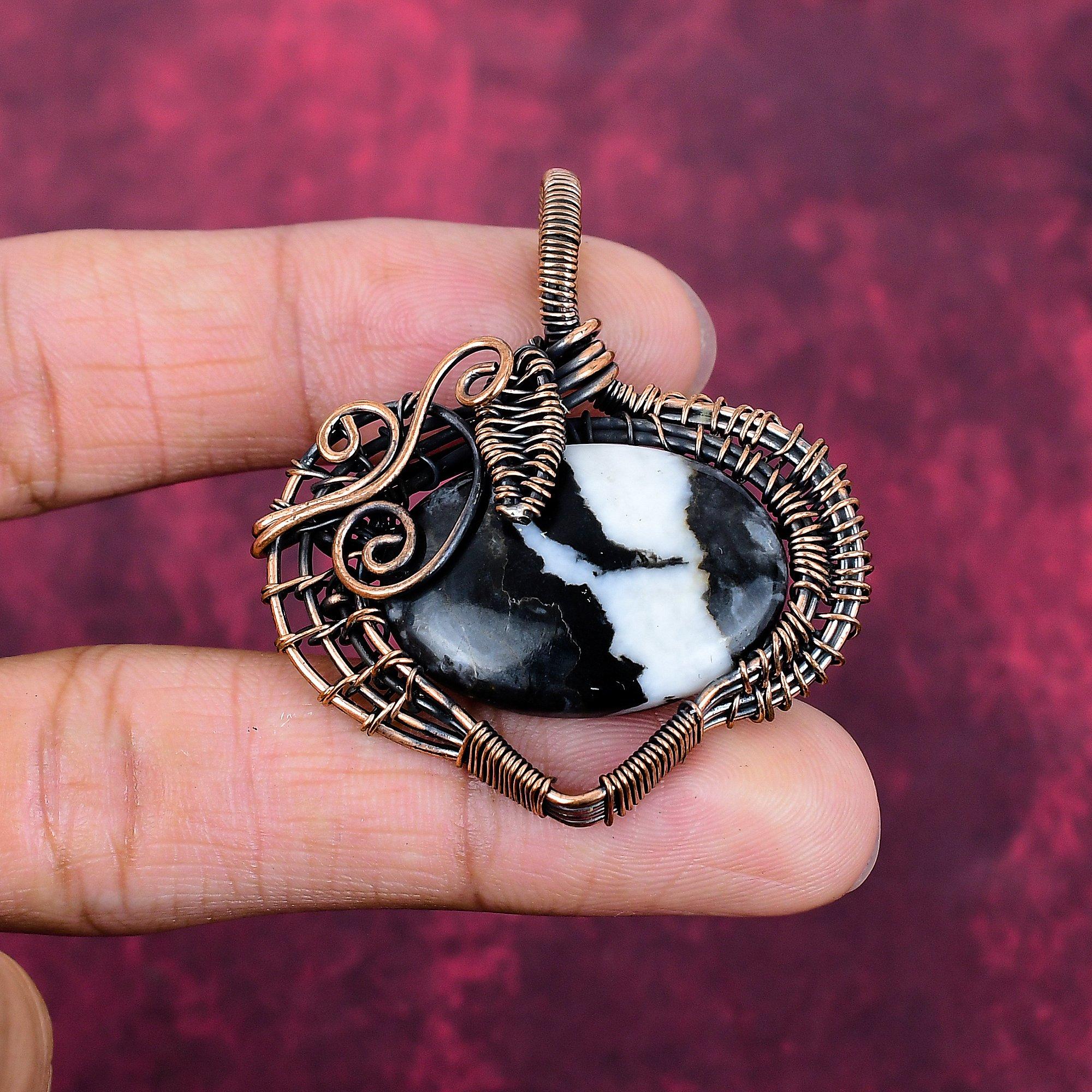 White Buffalo Turquoise Pendant Copper Wire Wrapped Pendant Gemstone Pendant