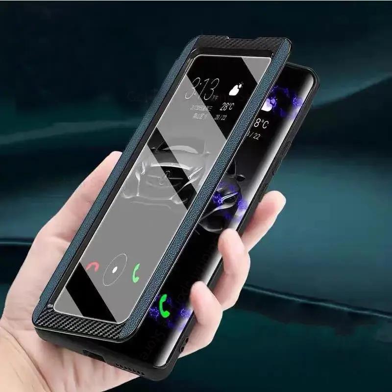 Telefondeksler For ZTE Axon 41 Ultra 5G Visningsvinduer Herdet Glassfilm Lær Telefondeksel For Zte Axon 40 Ultra 30 Pro Capa Flipbok Støtte Telefondeksel