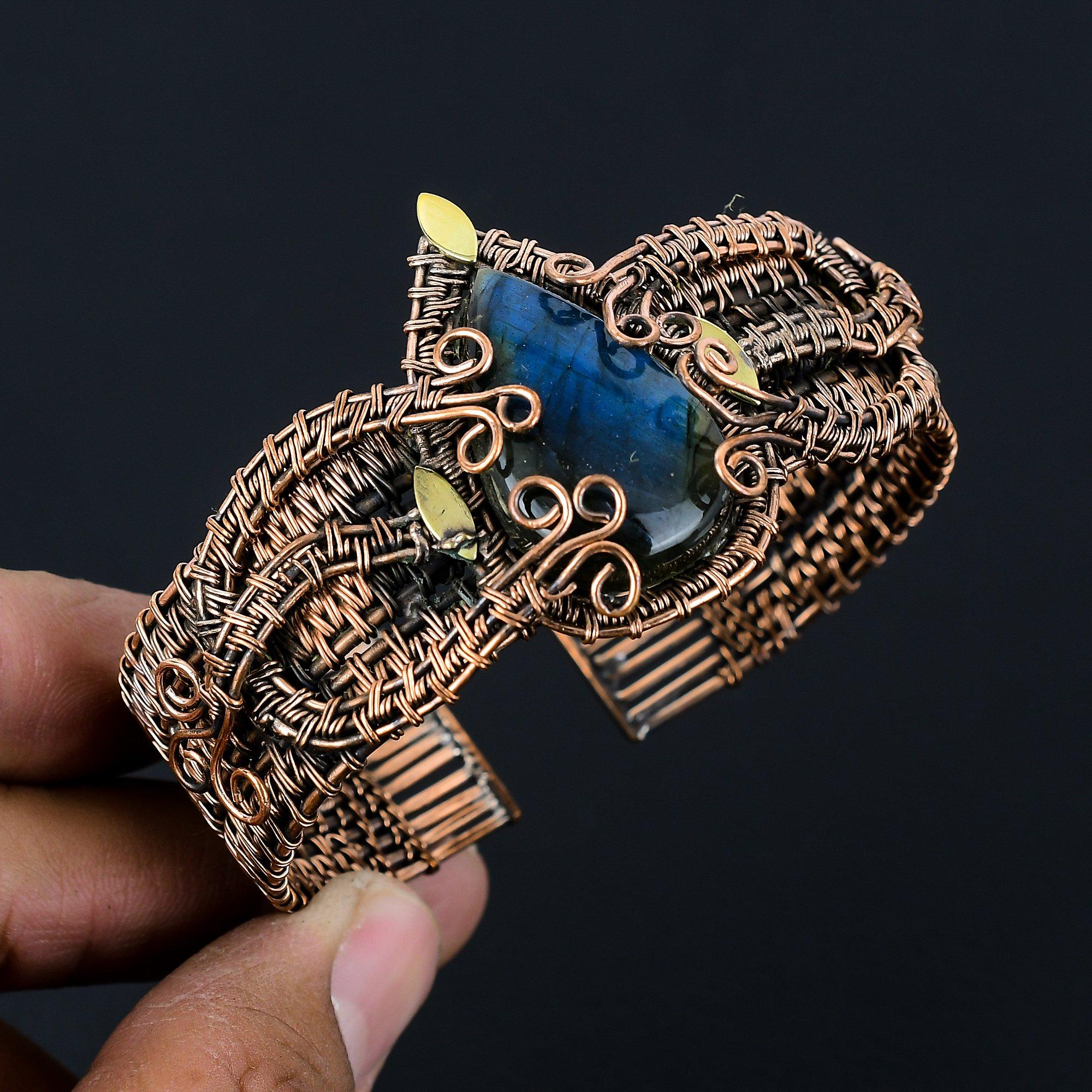 Lavish Labradorite Gemstone Handmade Copper Wire Wrap Jewelry Adjustable Bracelet For Her