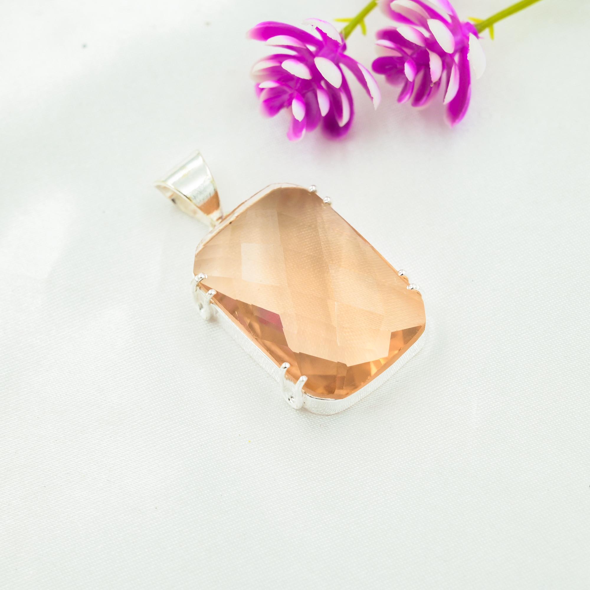 Morganite Pendant, Handmade Gemstone 925 Solid Sterling Silver Pendant Antique Jewelry, For Engagement Gift