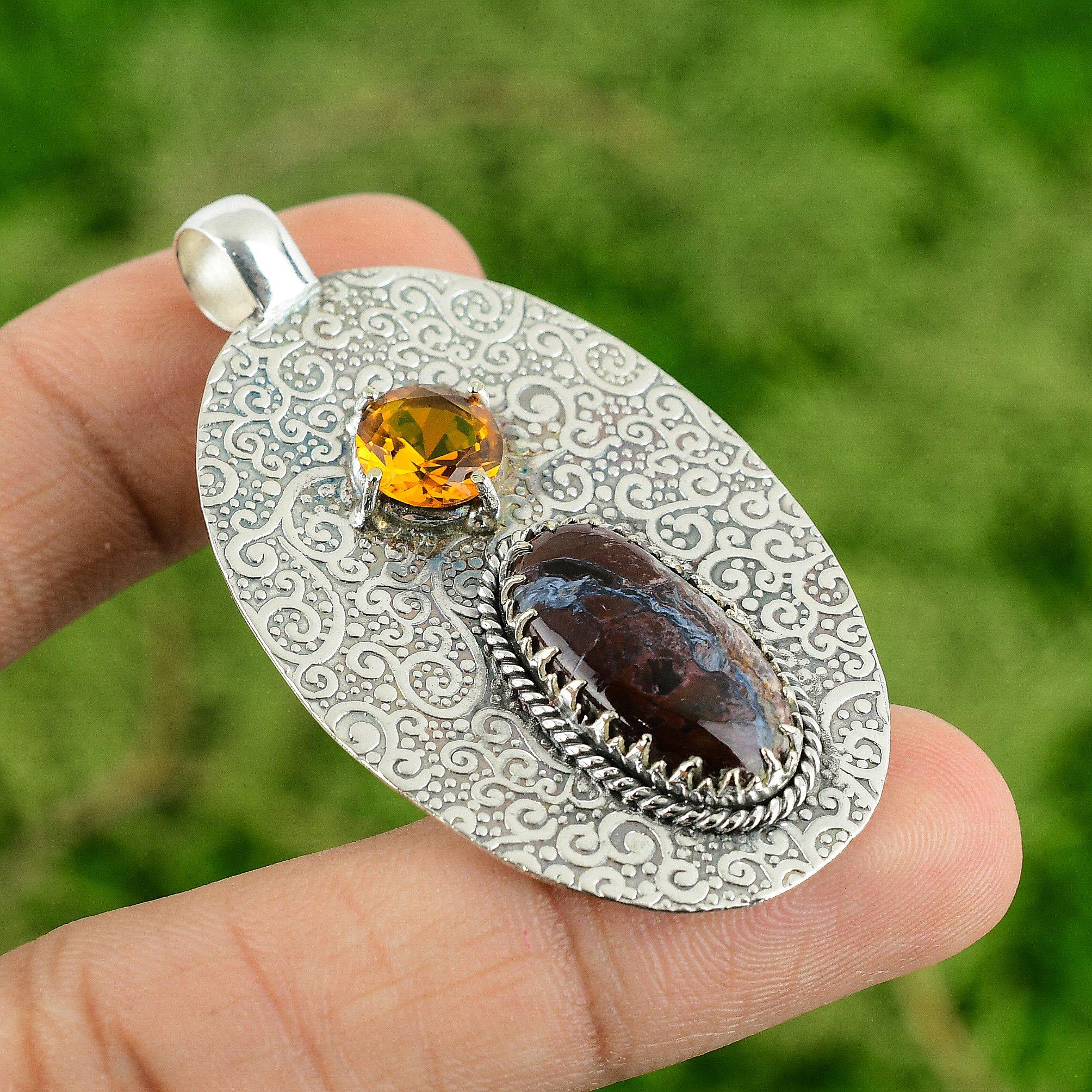 Daughters Day Deal 925 Sterling Silver Pietersite Stone Citrine Unique Pendant