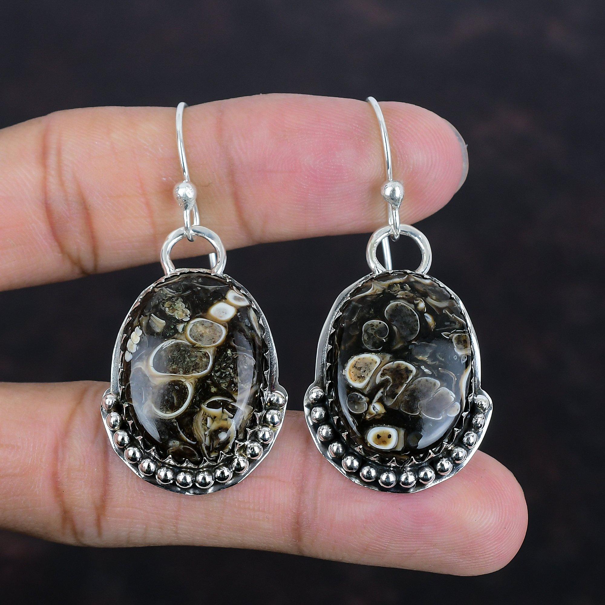Turritella Agate Earring Gemstone Earrings 925 Sterling Silver Earring Healing Stone Earring Handmade Jewelry Gifts For Wife Stylish Earring