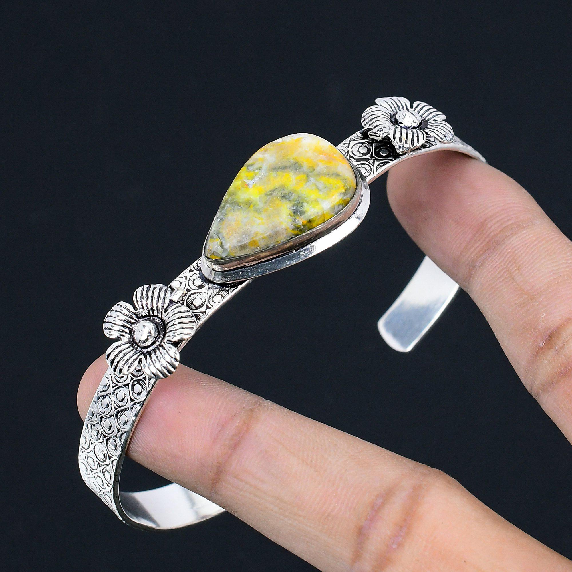 Vente de la Journée des Filles Bracelet Jonc en Argent Sterling Pierre Jaspe Bourdon Fleur Bijoux