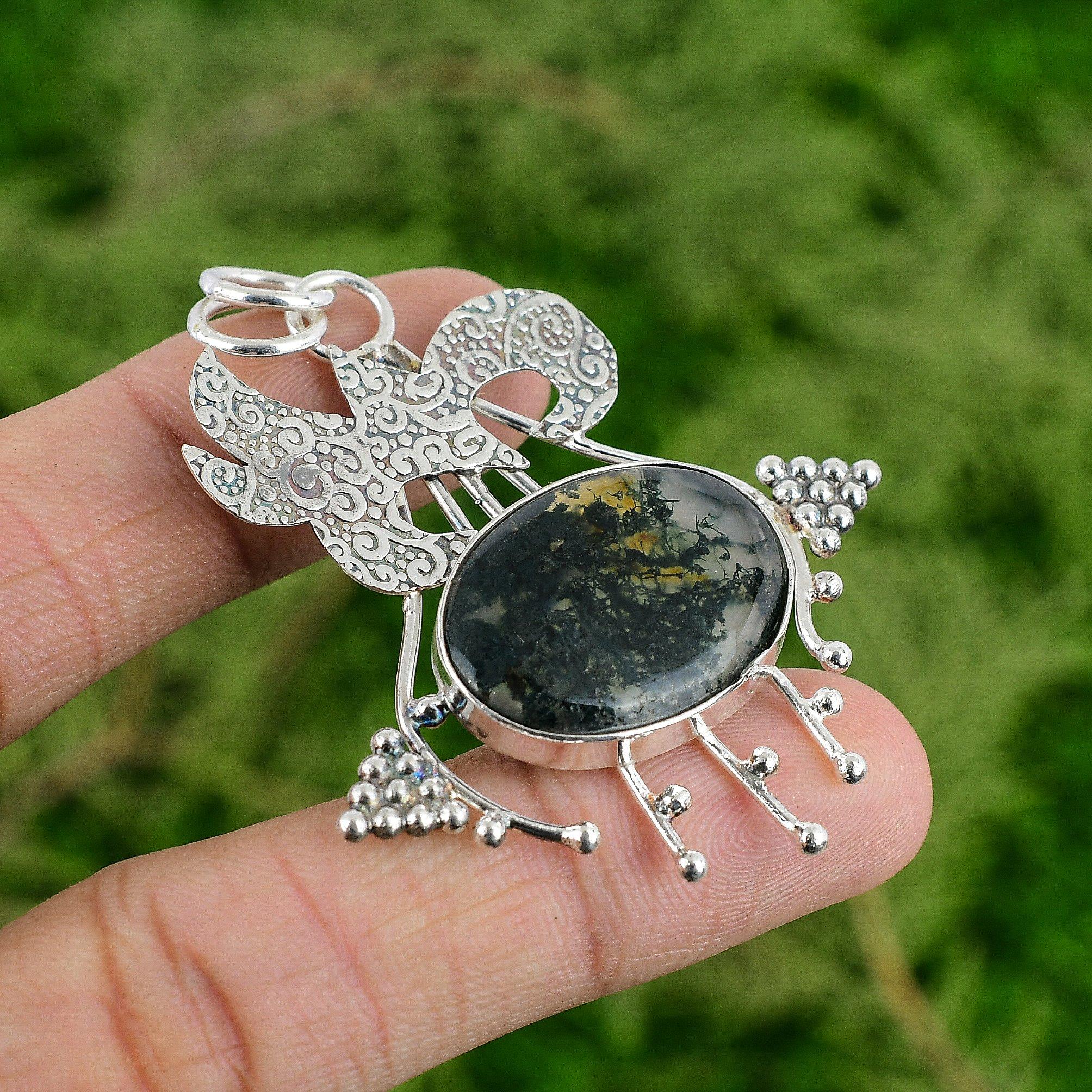 Töchtertag Angebot Sterlingsilber Ovaler Solar Moosachat Stein Hochzeitsanhänger