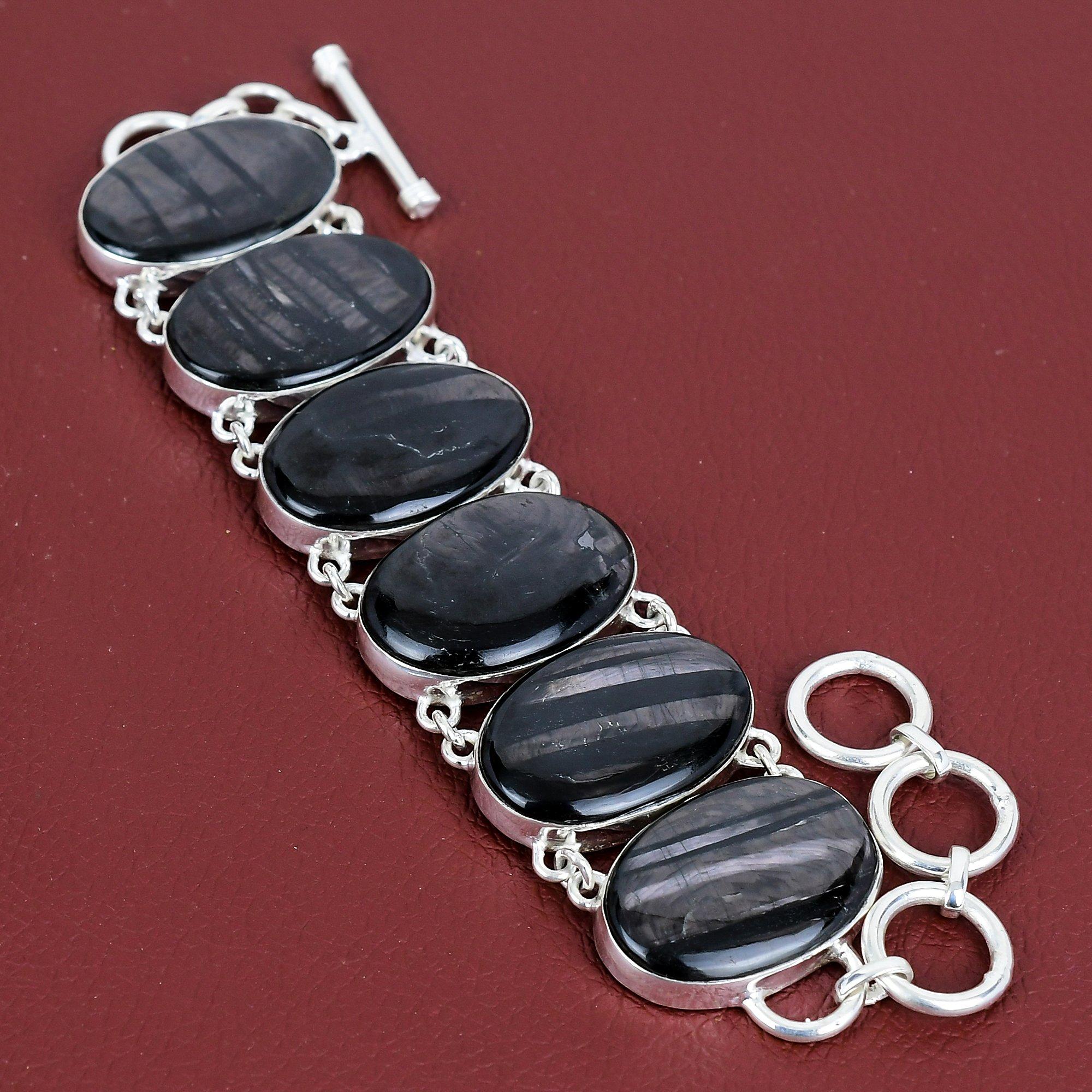 Hypersthene Gemstone Bracelet Antique Handmade Jewelry 925 Sterling Silver Bracelet Adjustable Chain Bracelet Women Bracelet Engagement Gift