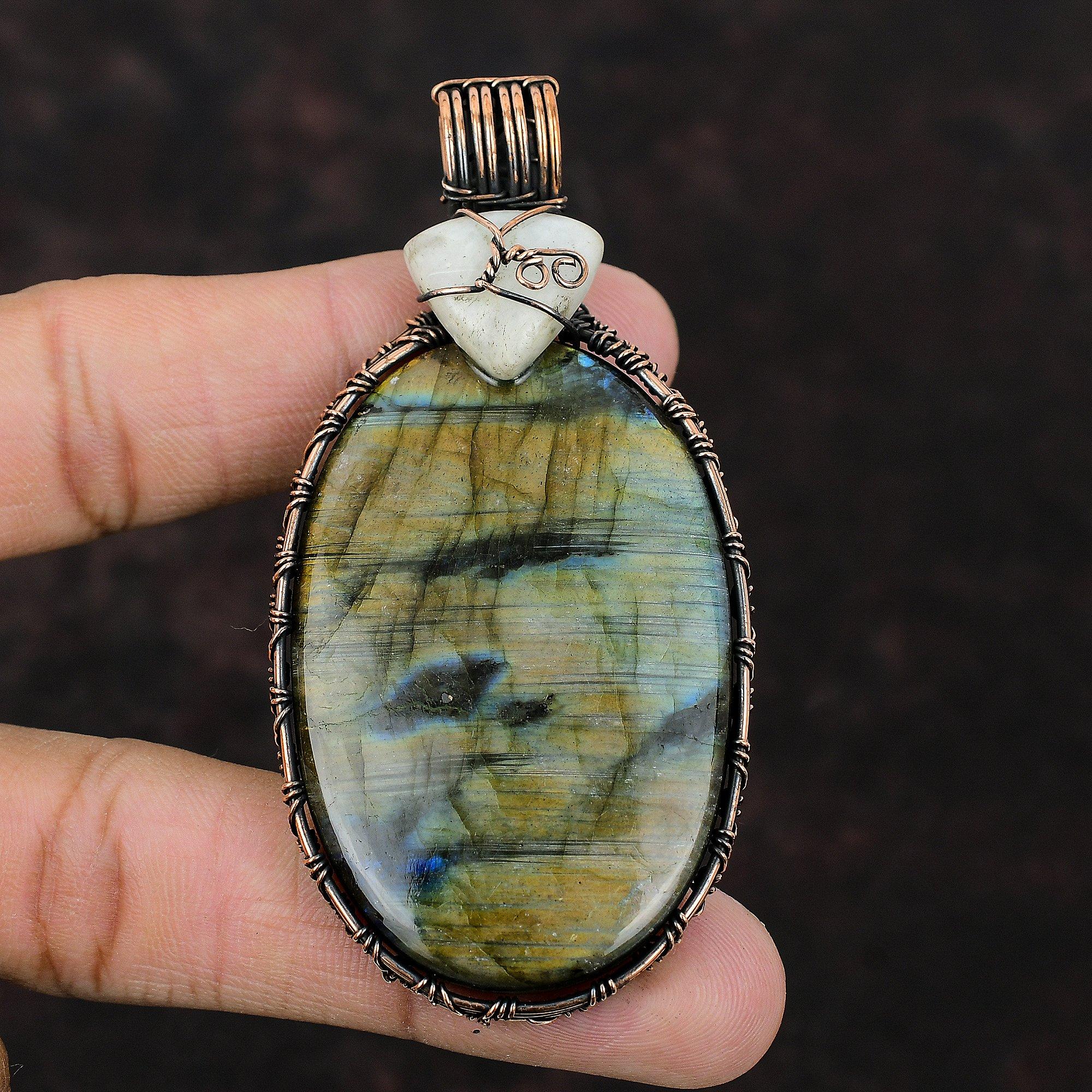 Labradorite Gemstone Pendant Copper Wire Wrapped Pendant Moonstone Jewelry Handmade Pendant Gift For Her Unique Copper Jewelry Healing Stone