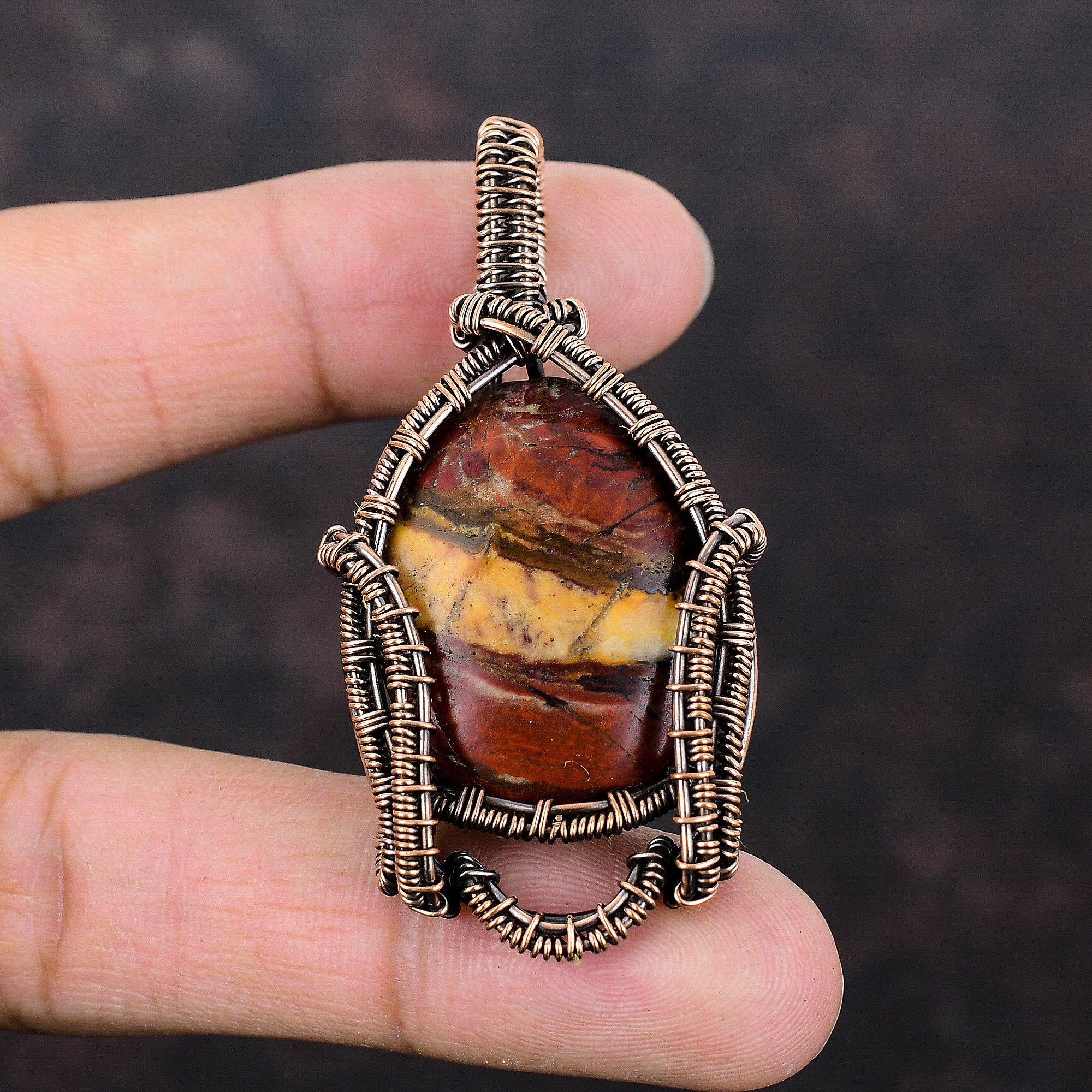 Red Snakeskin Jasper Pendant Copper Wire Wrapped Pendant Copper Jewelry Natural Gemstone Pendant Handmade Wire Wrapped Jewelry Gift For Her