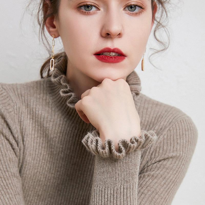 Ruffles Half High Neck Sweater Knitted Pullover Women's Long Sleeved Lace Long Sleeves Bottoming Shirt Commute Simple Casual Knitwear Autumn