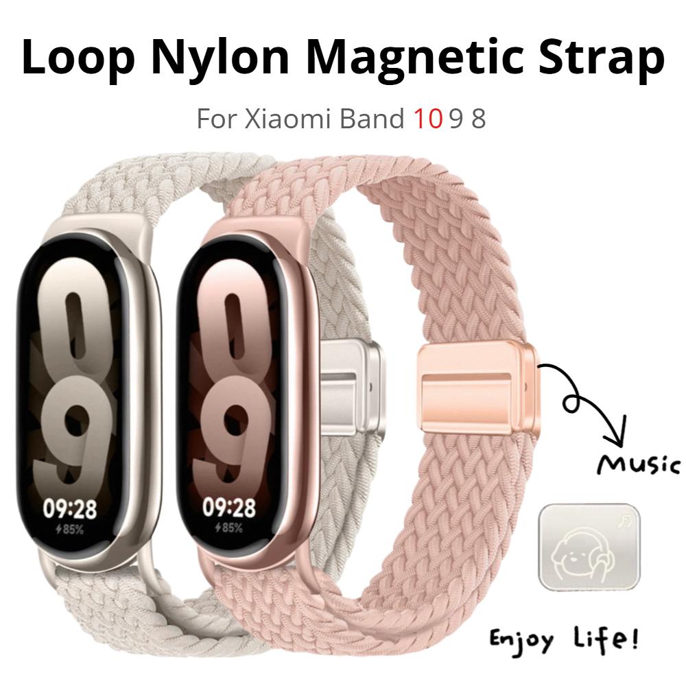 Loop Nylon Strap For Xiaomi Smart Band 10 9 Adjustable Magnetic Buckle Mi Band 9 Bracelet Weave Wristband for Mi Band 8 Accessories