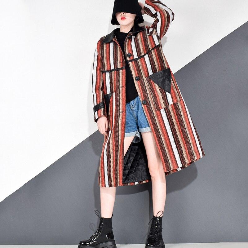 Xitao Patchworkový dámský kabát s dlouhým rukávem, pruhovaný, ležérní směs GCC4183