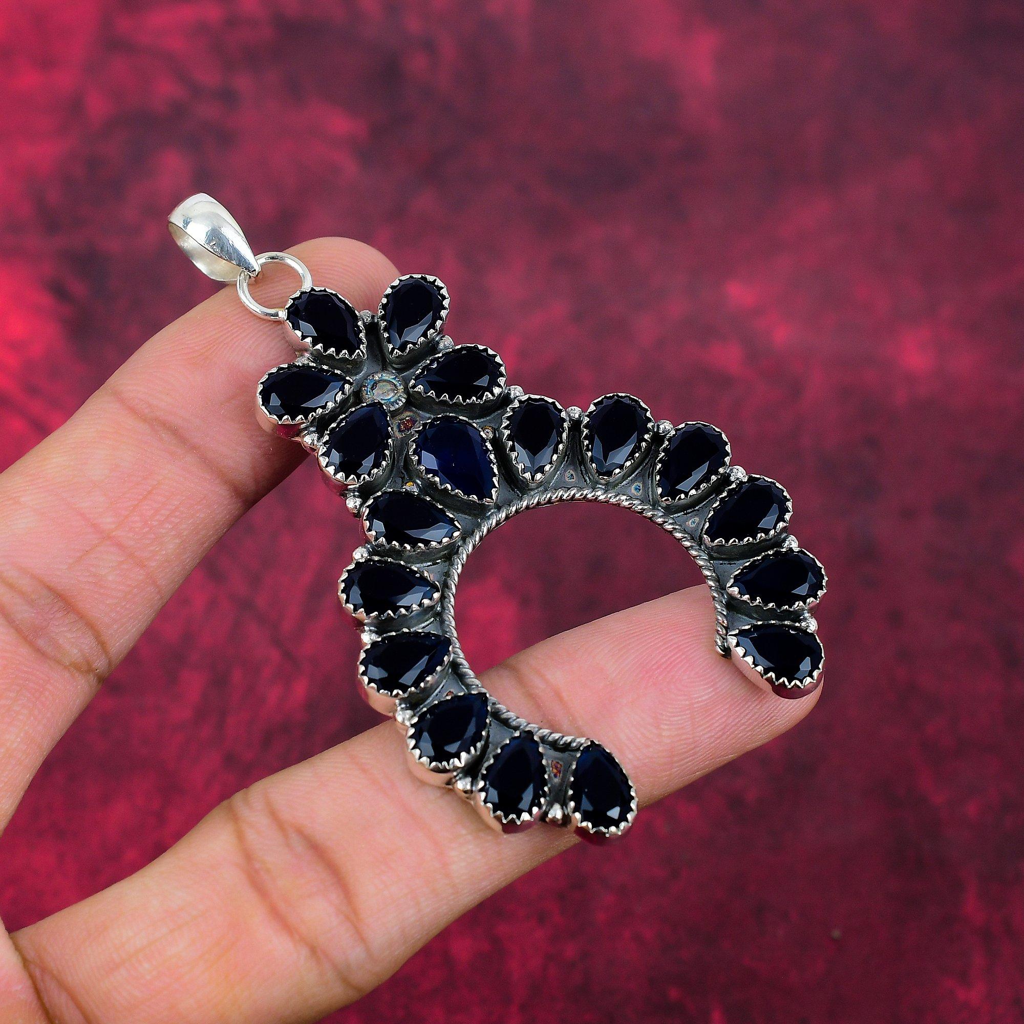 Collar de Espinela Negra Colgante de Piedra Preciosa Joyería de Plata de Ley 925, Joyería de Colgante Antiguo Hecho a Mano, Regalo Para Madre