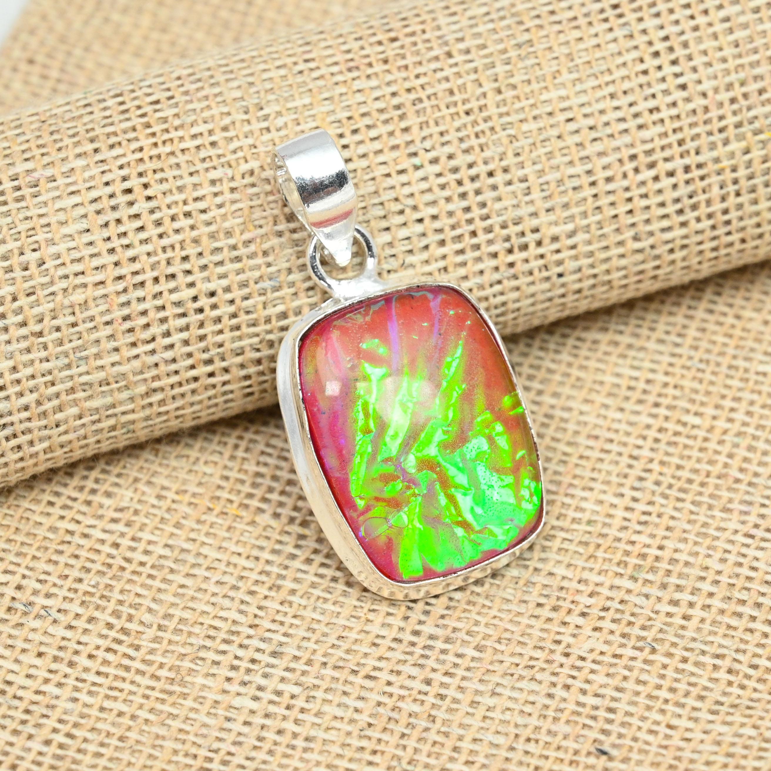 Pink Australian Triplet Opal Gemstone Solid 925 Sterling Silver Handmade Pendant