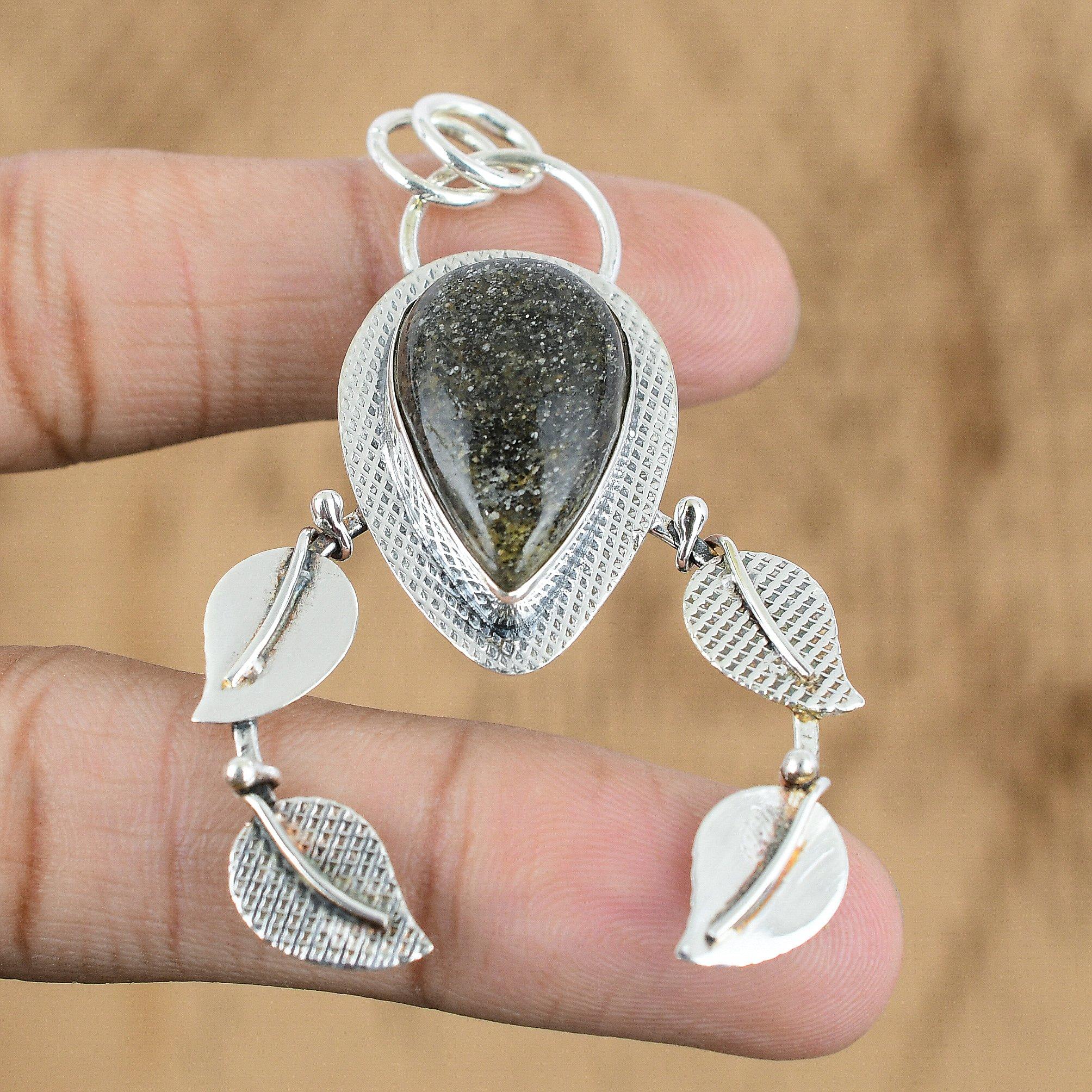 Natural Black Sunstone Gemstone Pendant 925 Sterling Silver Indian Jewelry