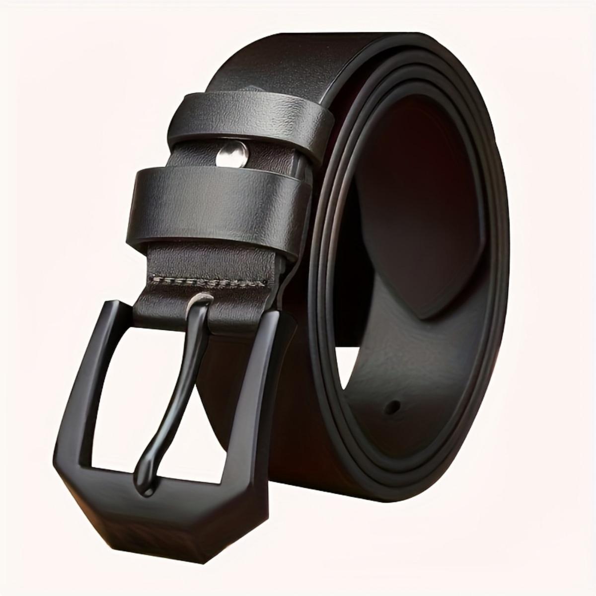 Men's Leather Belt - Adjustable Black/Brown Cowhide, Polished Alloy Square Buckle, Vintage Casual Business Style, Multifunctional Men's Belt