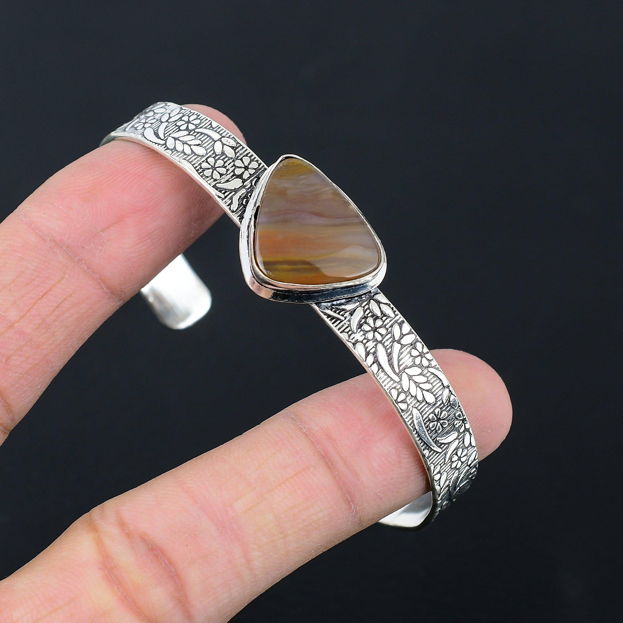 Landschaftsjaspis Edelstein 925 Sterling Silber Verlobung Eleganter Armreif