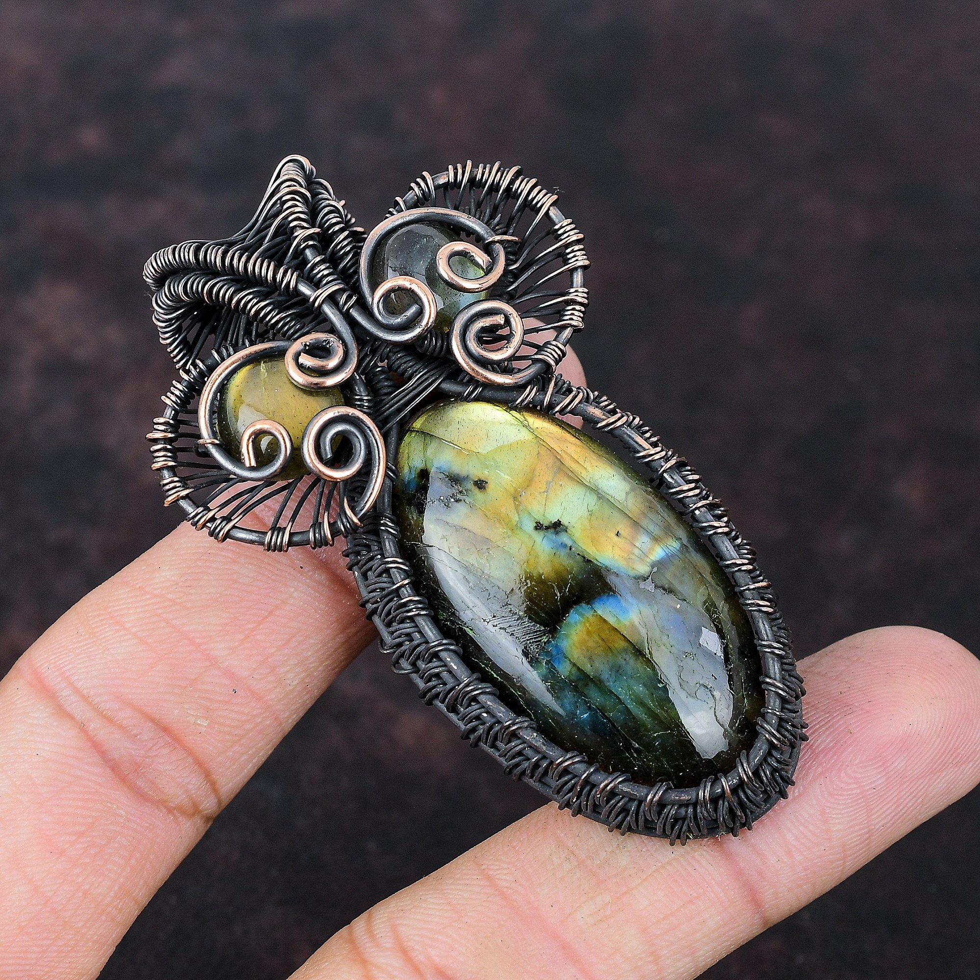 Labradorit Anhänger Kupferdraht gewickelter Schmuck Handgefertigter Anhänger Labradorit Schmuck Gewickelter Edelsteinanhänger Einzigartiger Kupferanhänger zum Geschenk