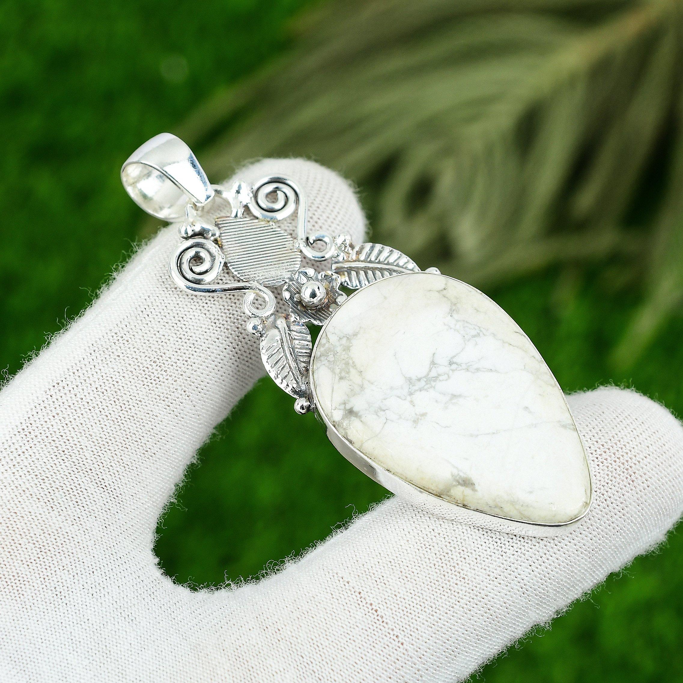 Morsdagserbjudande 925 Sterling Silver Päronformad Howlitsten Infattad Hänge Smycke